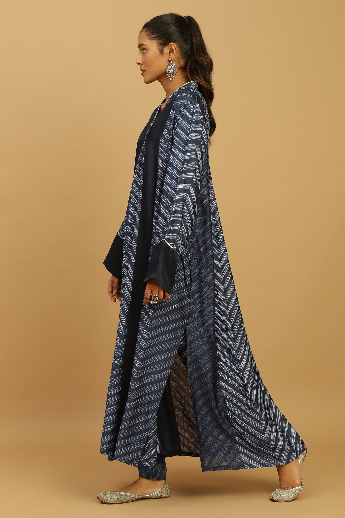 INDIGO COTTON SILK SHIBORI PANEL TUNIC SET