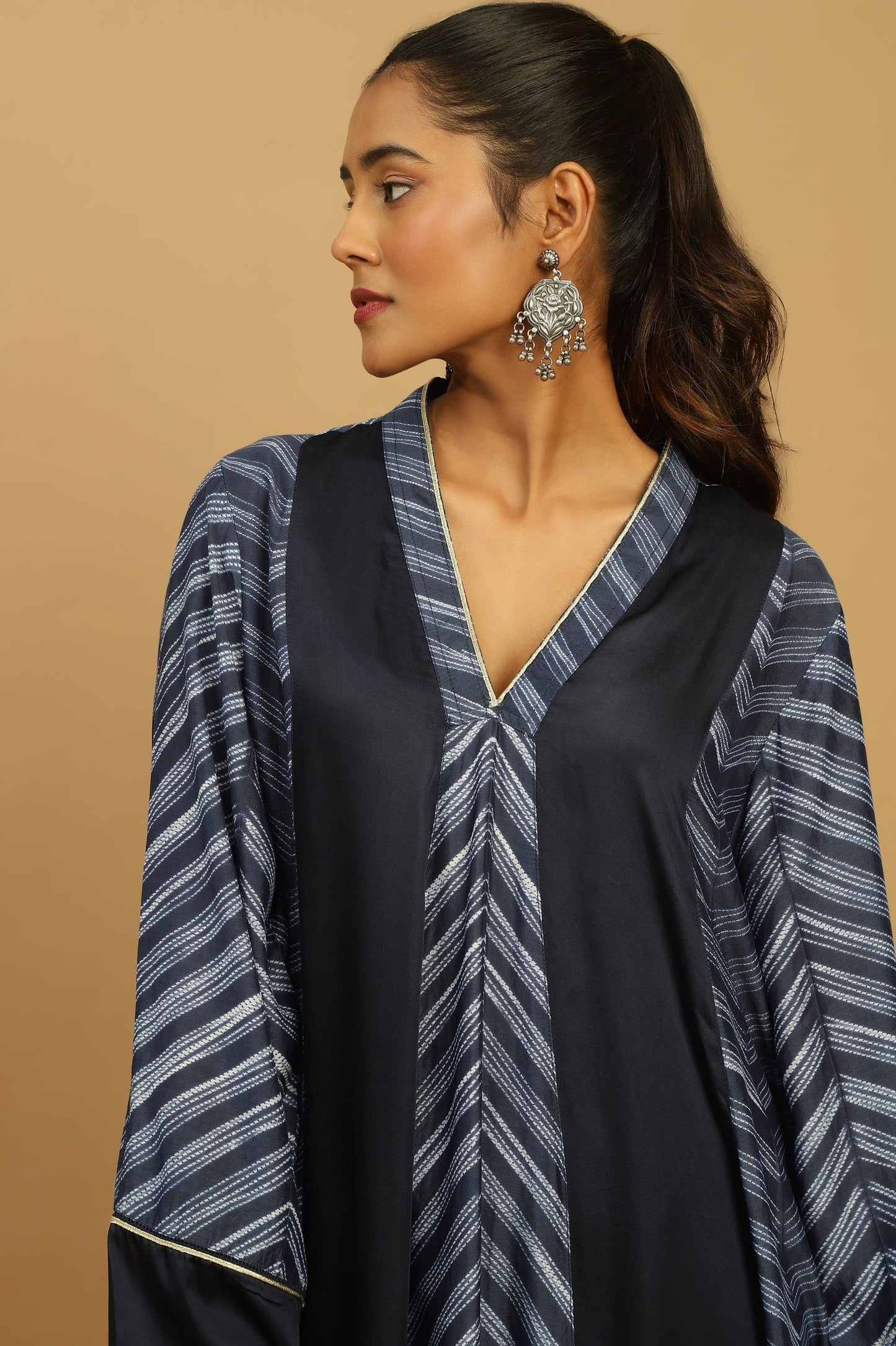 INDIGO COTTON SILK SHIBORI PANEL TUNIC SET