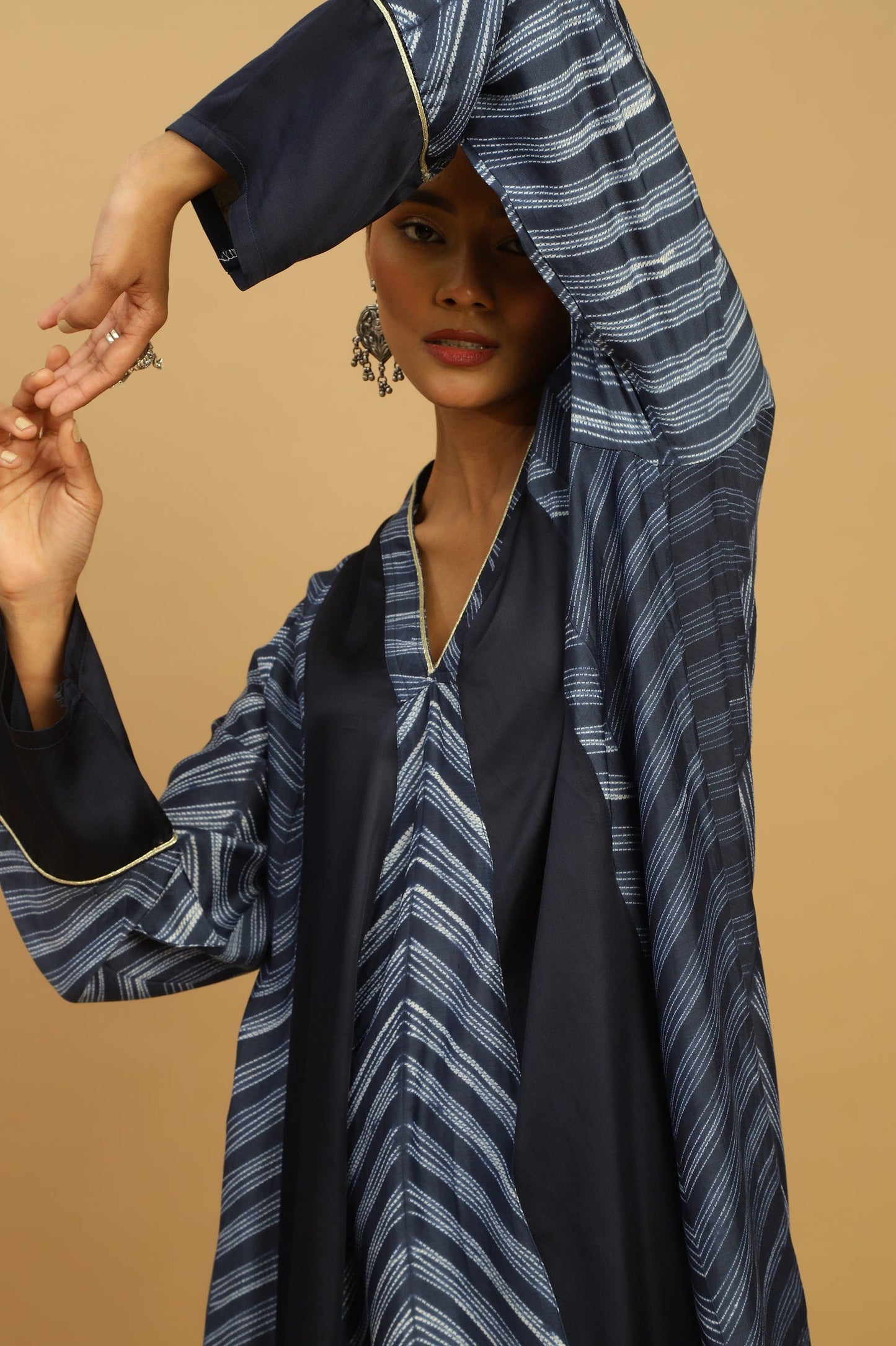 INDIGO COTTON SILK SHIBORI PANEL TUNIC SET