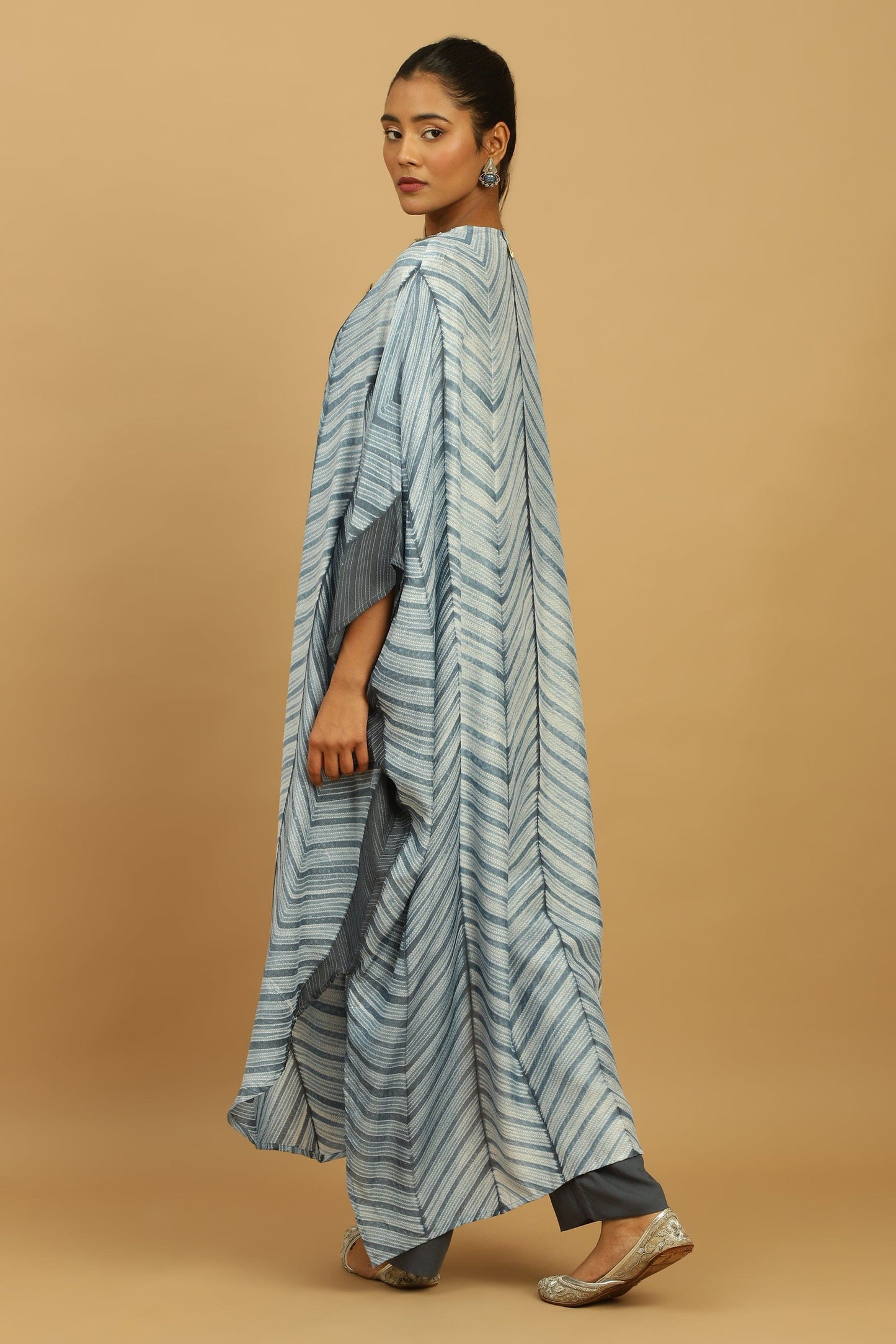 LIGHT INDIGO COTTON SILK SHIBORI KAFTAN SET