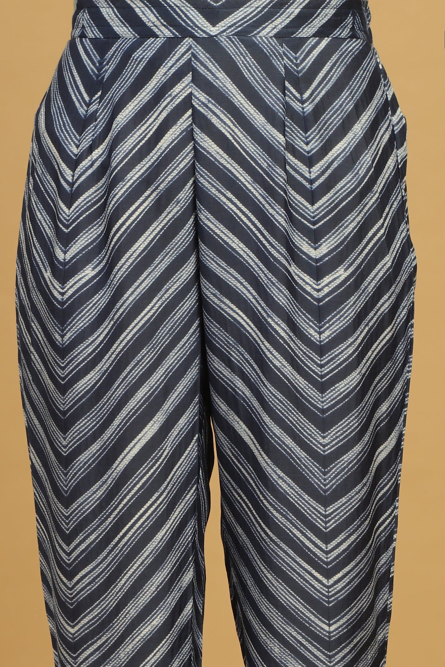 INDIGO COTTON SILK SHIBORI PANEL TUNIC SET