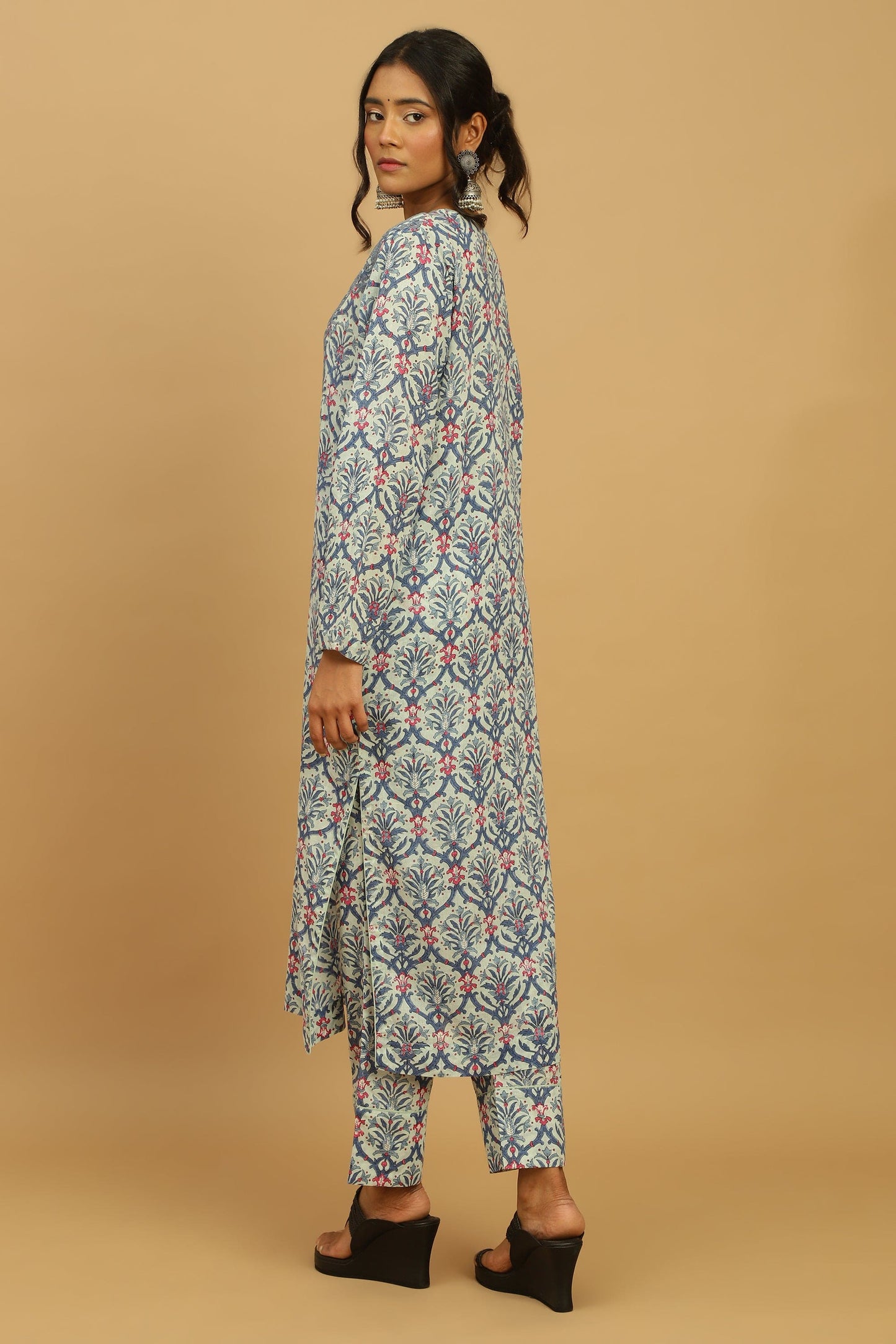BLUE ANANAAS JAALI ORGANIC COTTON BLOCK TUNIC SET