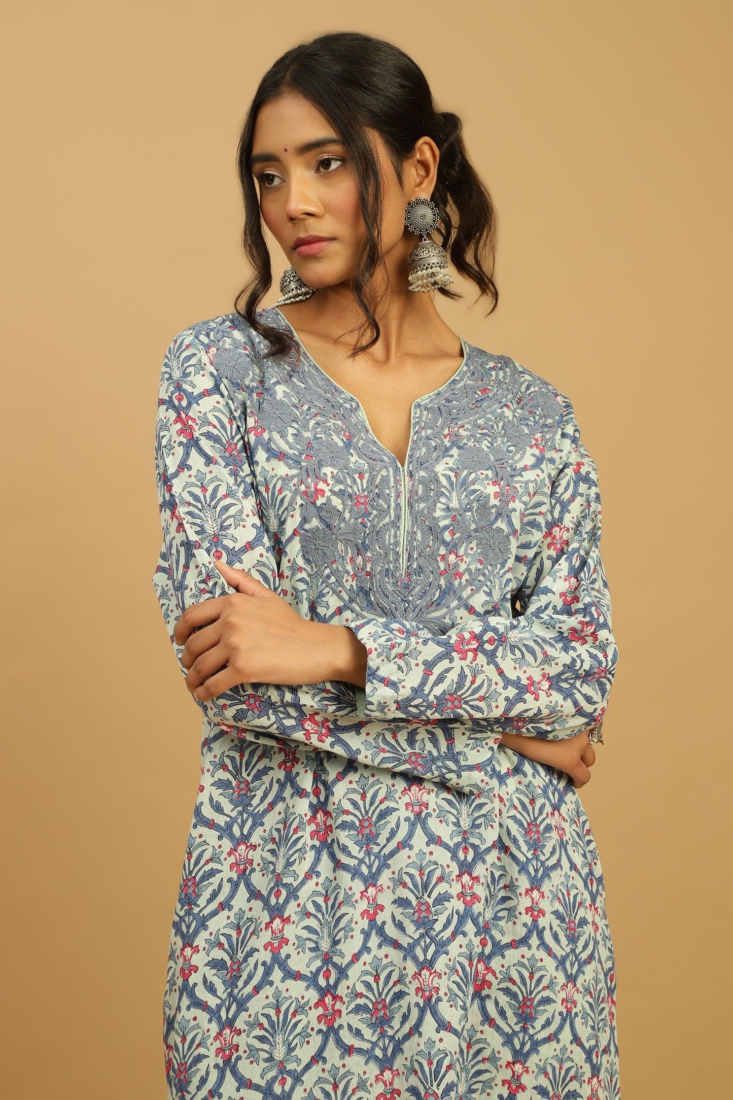 BLUE ANANAAS JAALI ORGANIC COTTON BLOCK TUNIC SET