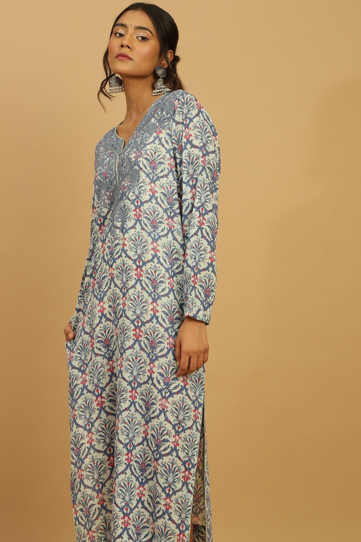 BLUE ANANAAS JAALI ORGANIC COTTON BLOCK TUNIC SET