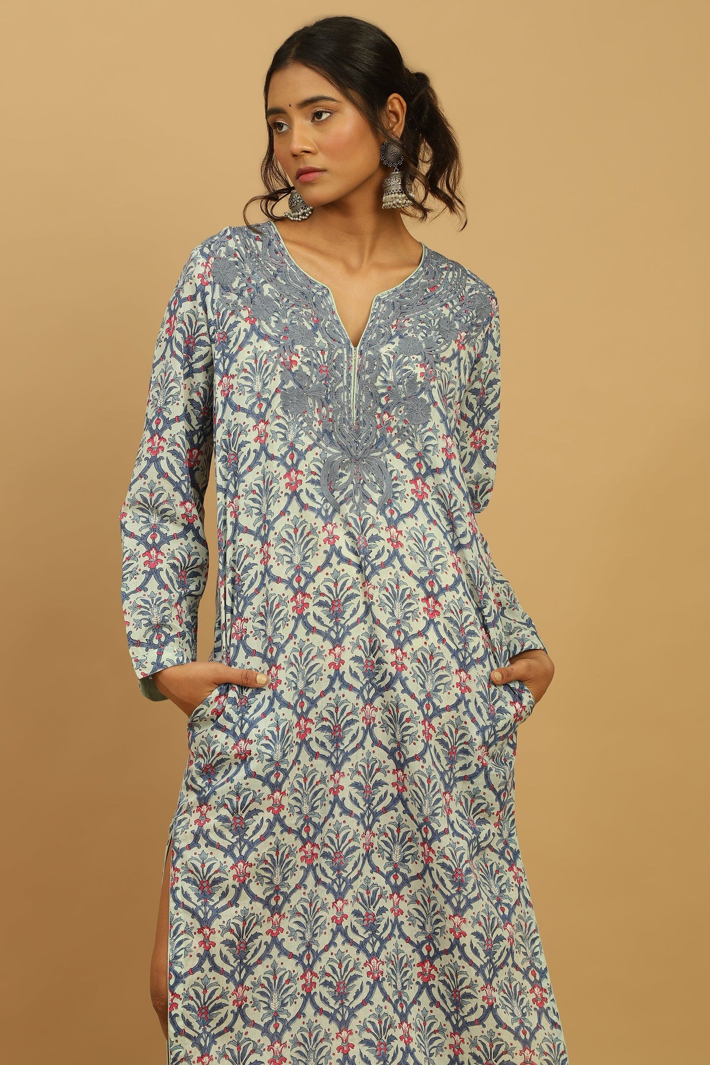 BLUE ANANAAS JAALI ORGANIC COTTON BLOCK TUNIC SET