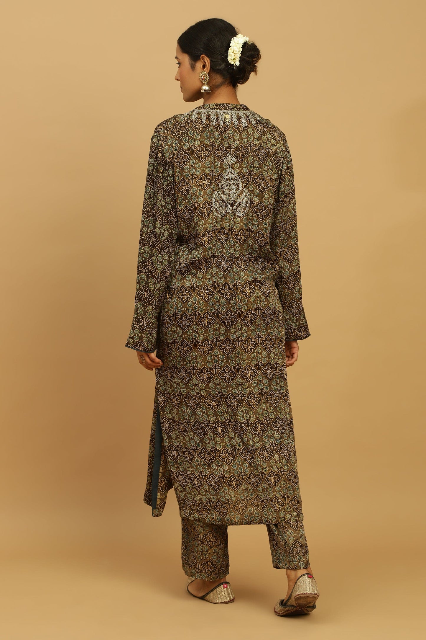 TAUPE JAAL COTTON SILK AJRAKH TUNIC SET