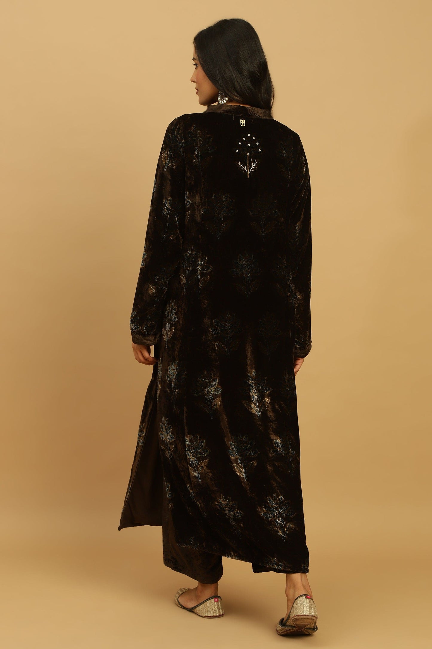 CHOCOLATE BOOTIE VELVET AJRAKH TUNIC SET