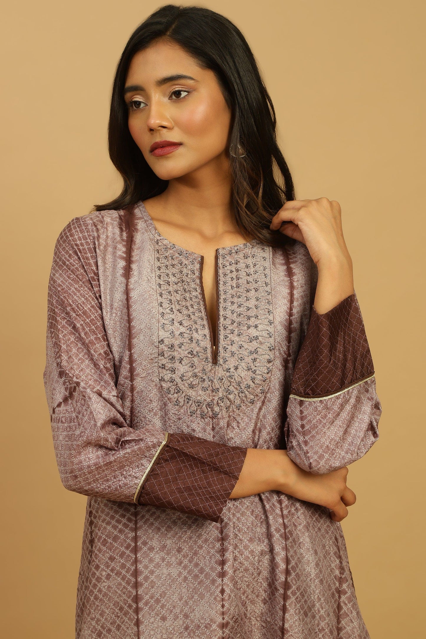 CHOCOLATE SILK SHIBORI TUNIC SET
