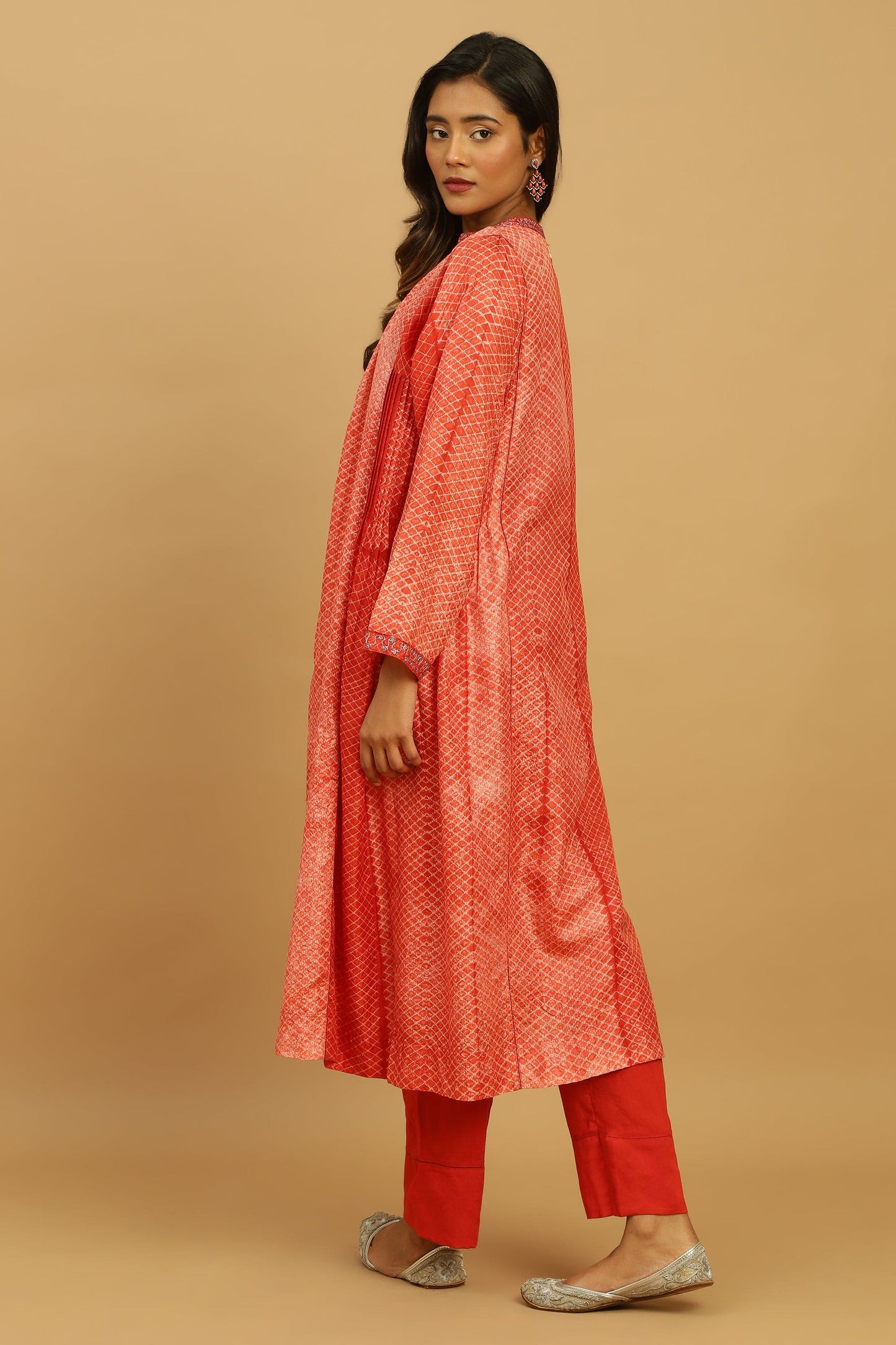 RED SILK SHIBORI TUNIC SET