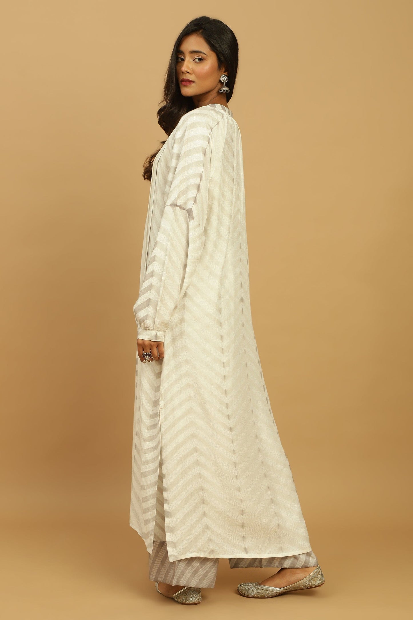 TAUPE COTTON SILK SHIBORI TUNIC SET