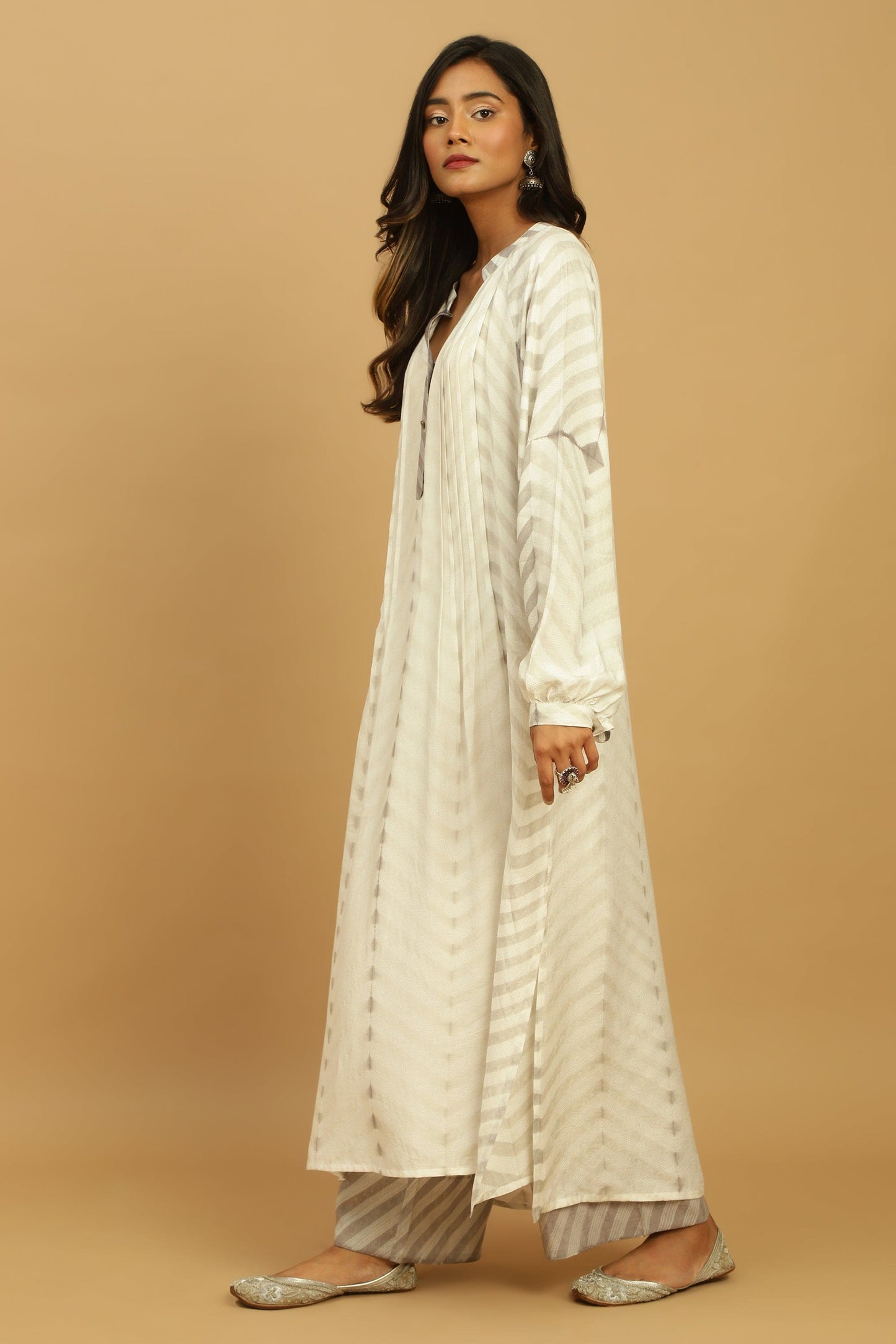 TAUPE COTTON SILK SHIBORI TUNIC SET