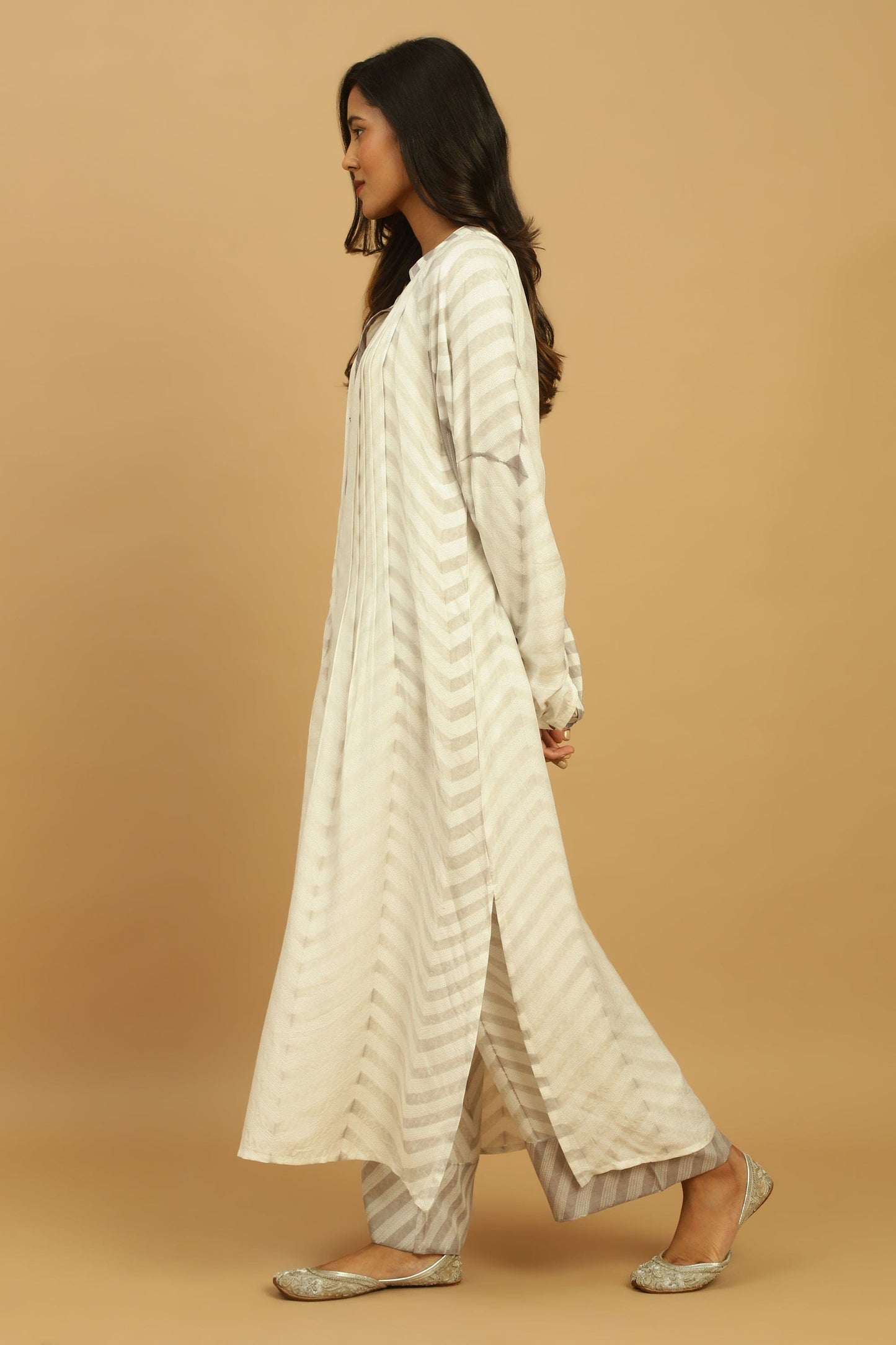 TAUPE COTTON SILK SHIBORI TUNIC SET