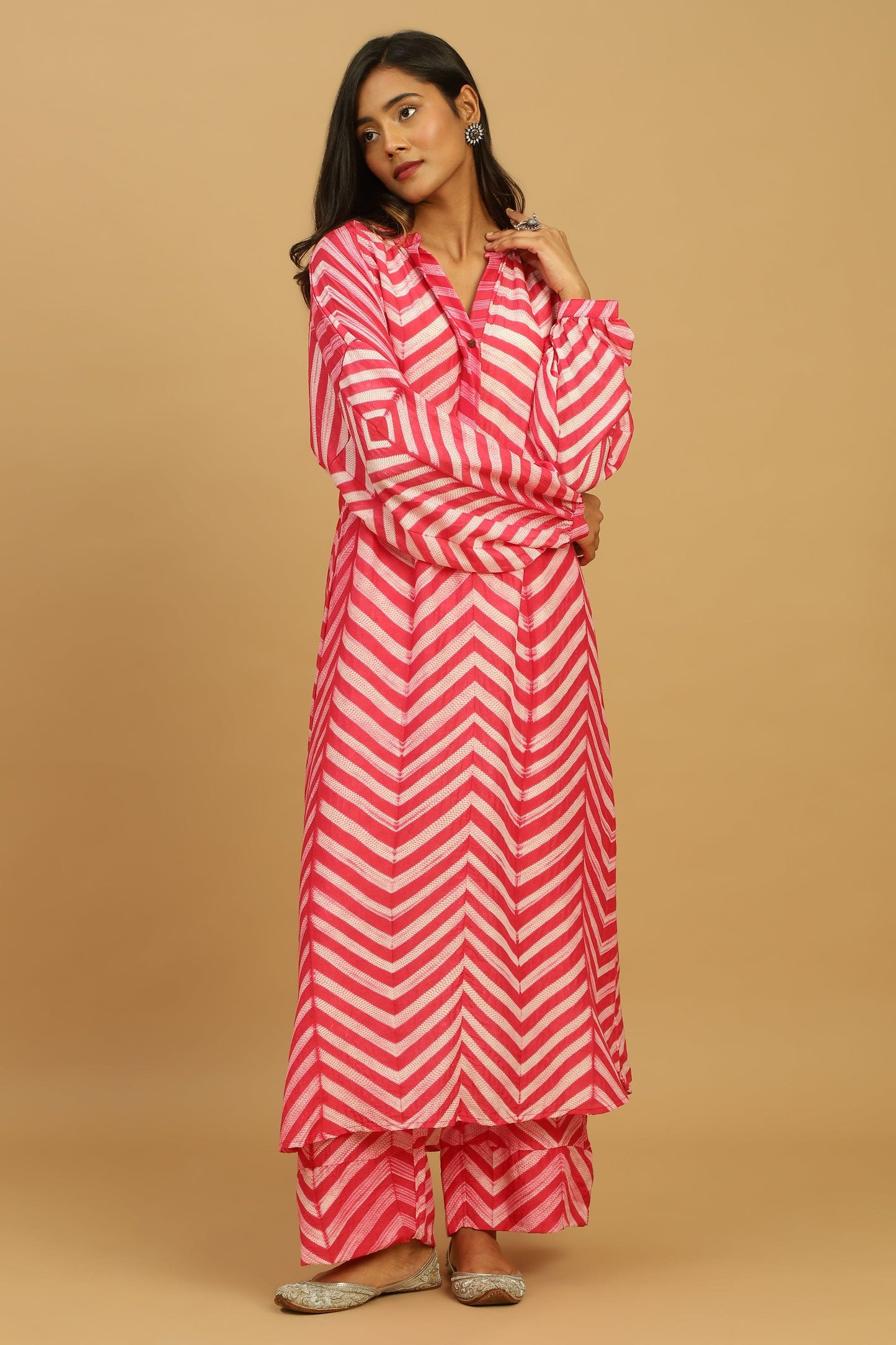 FUCHSIA COTTON SILK SHIBORI TUNIC SET