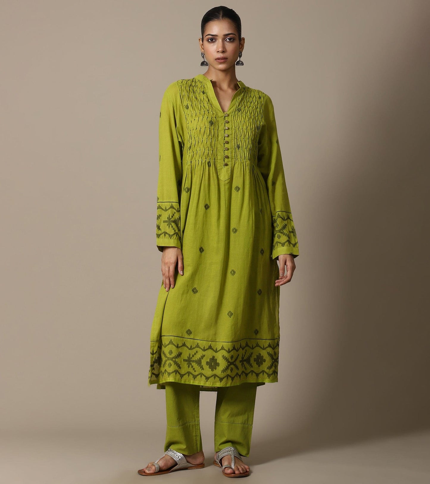 LIME JAMDANI TUNIC SET