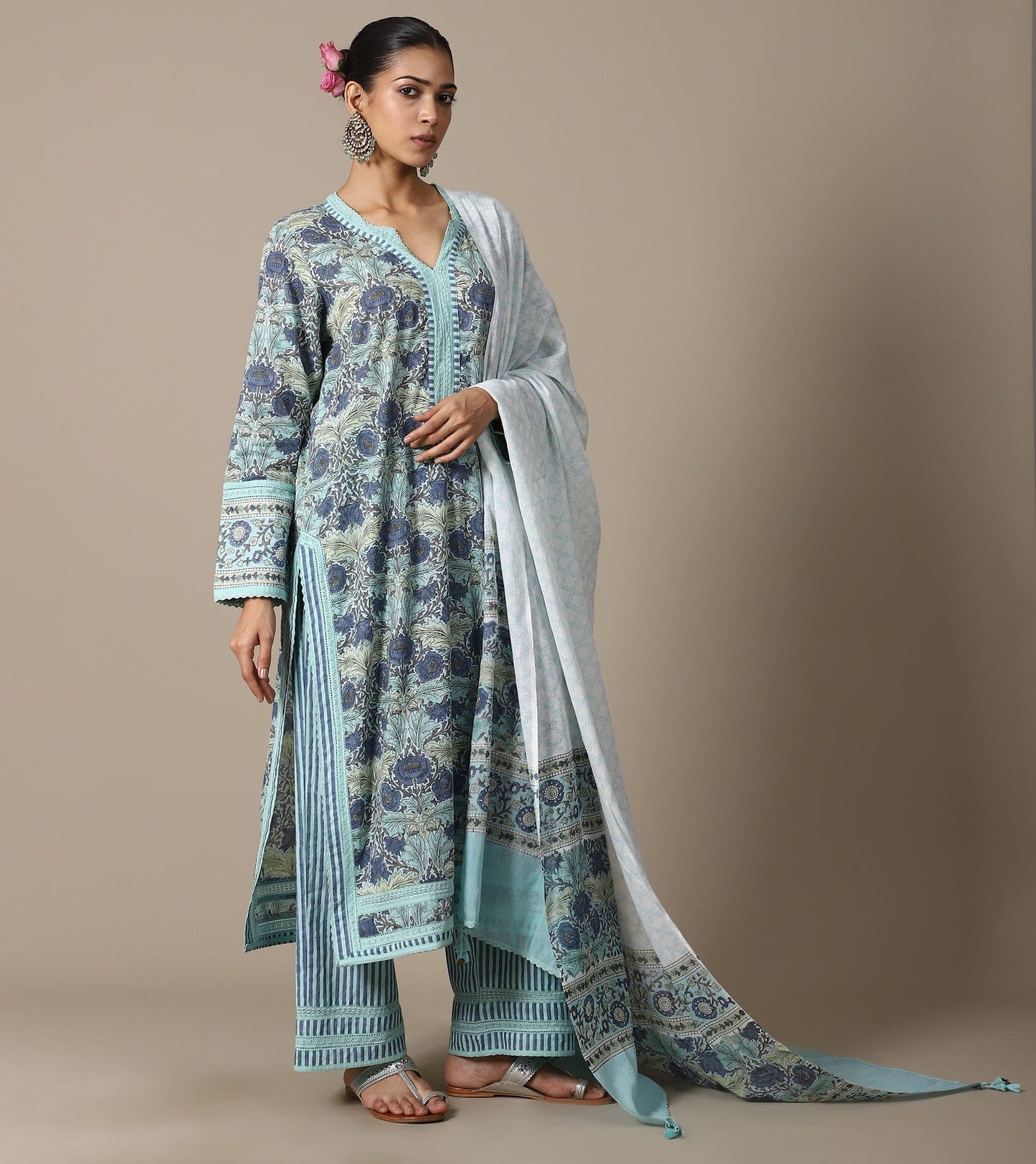 BLOCK AQUA POPPY KURTA SET