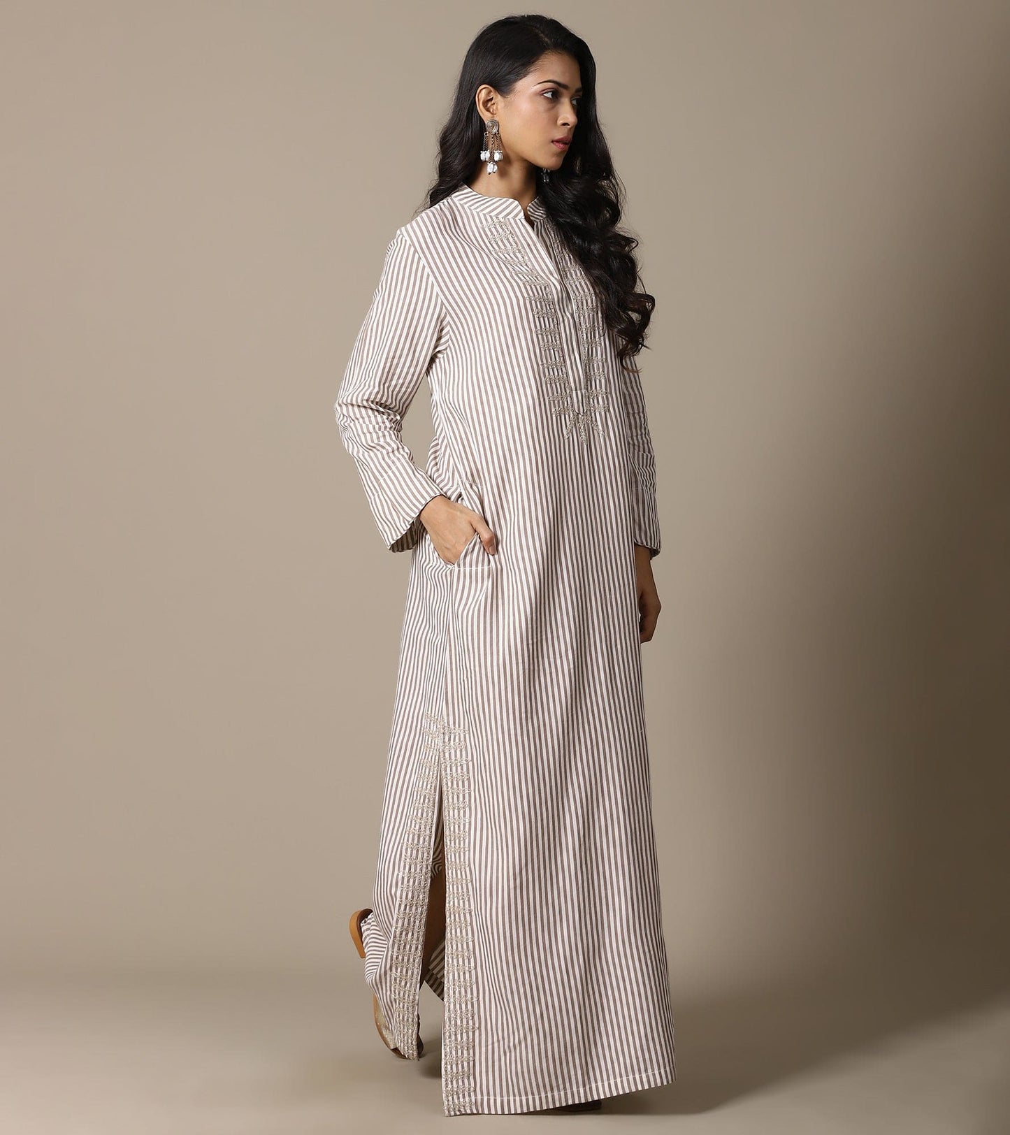 ORGANIC BEIGE STRIPE KAFTAN