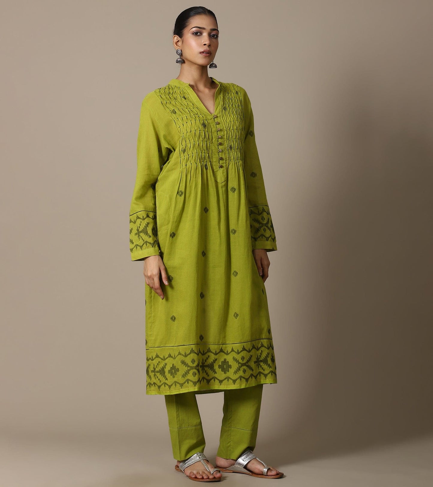 LIME JAMDANI TUNIC SET