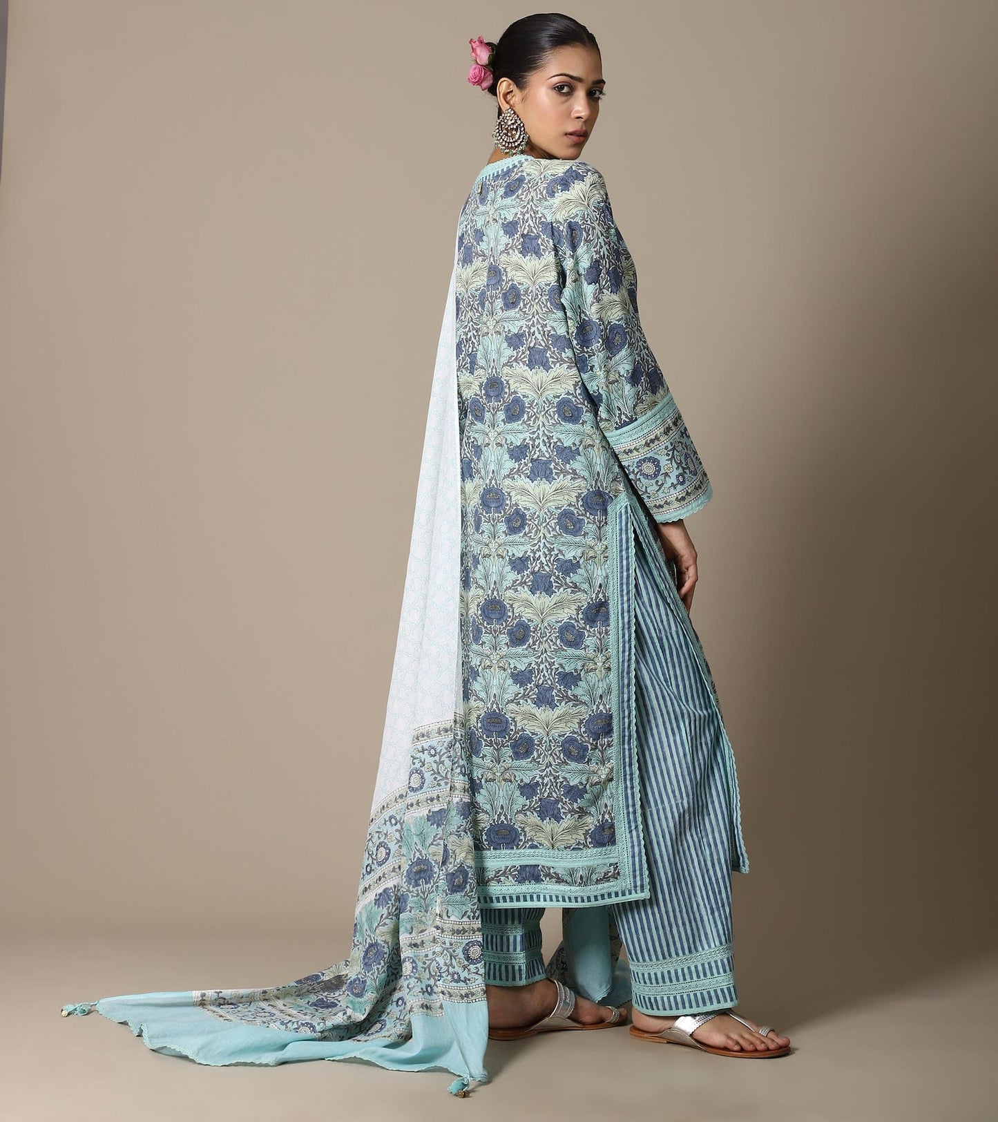 BLOCK AQUA POPPY KURTA SET