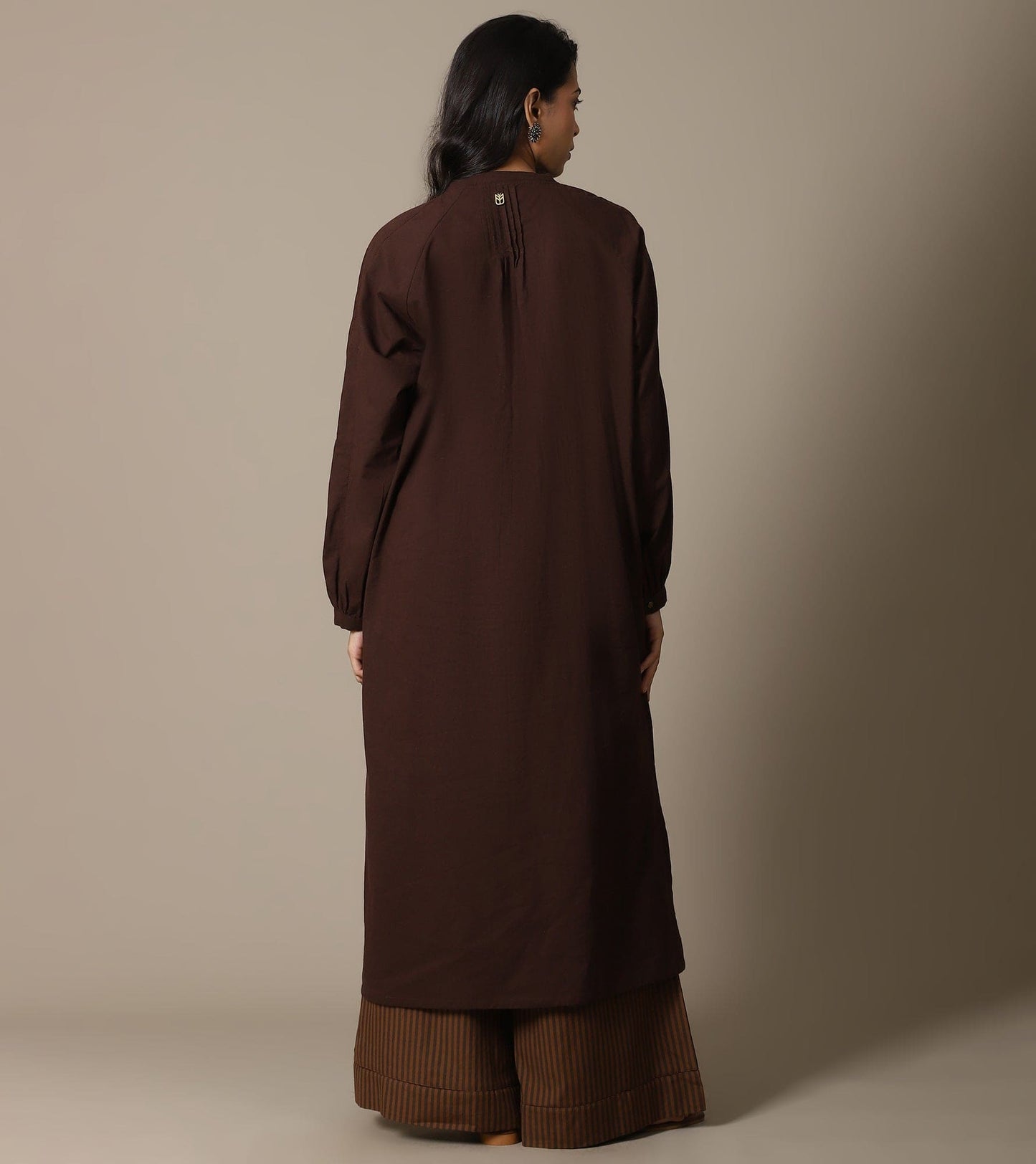 ORGANIC BROWN TUNIC AND STRIPE PANTS SET