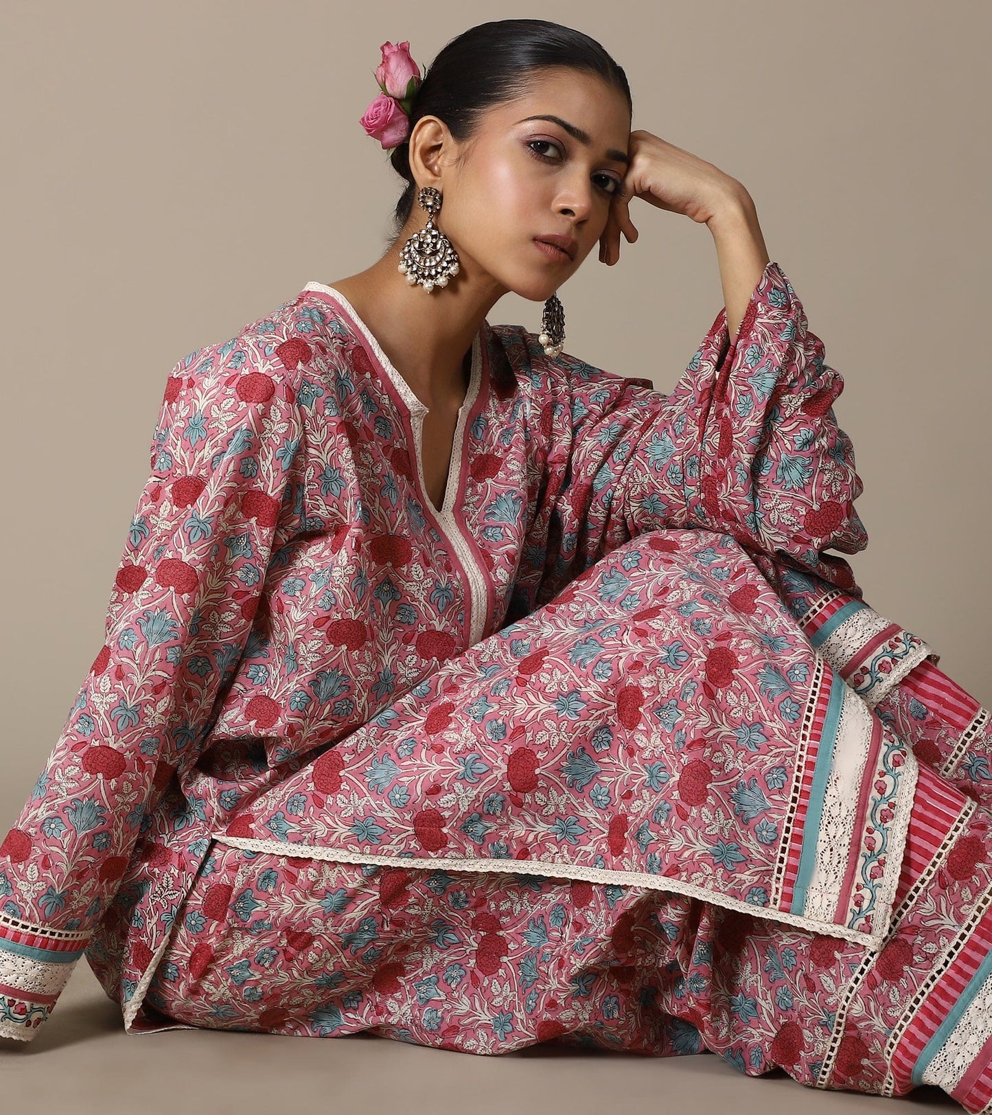 BLOCK BLUSH MARIGOLD KURTA & KALIDAR BOTTOM