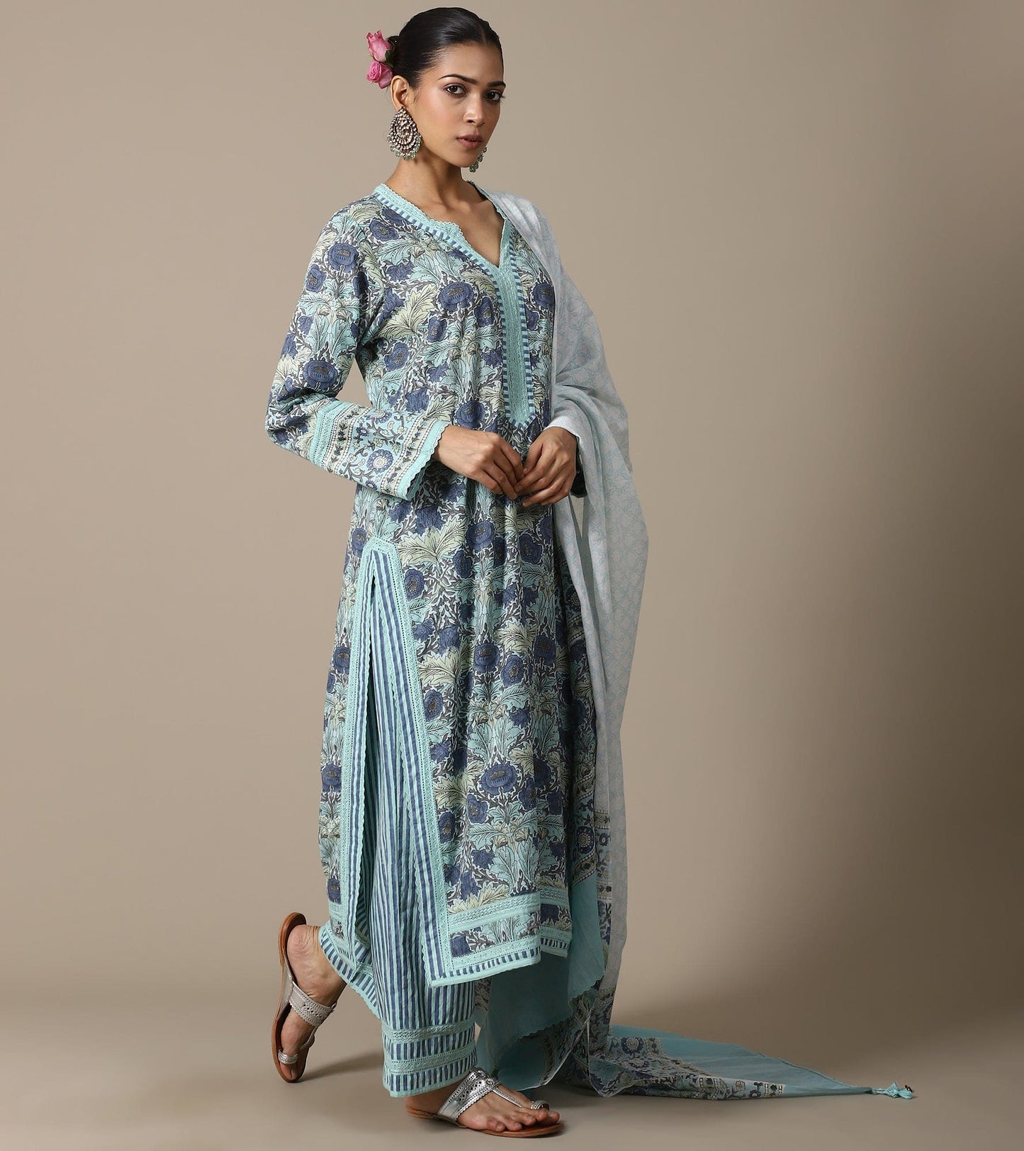 BLOCK AQUA POPPY KURTA SET