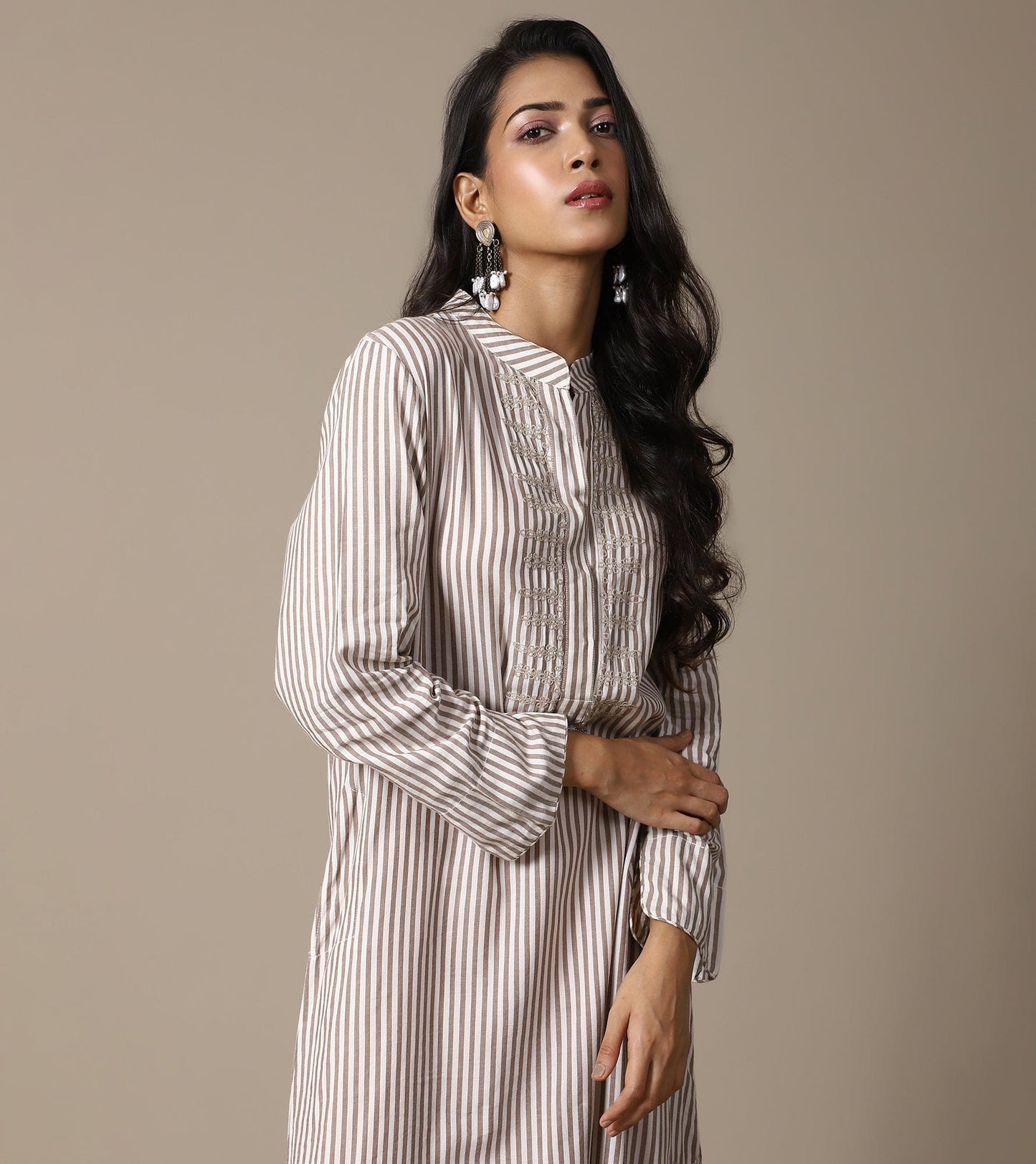 ORGANIC BEIGE STRIPE KAFTAN
