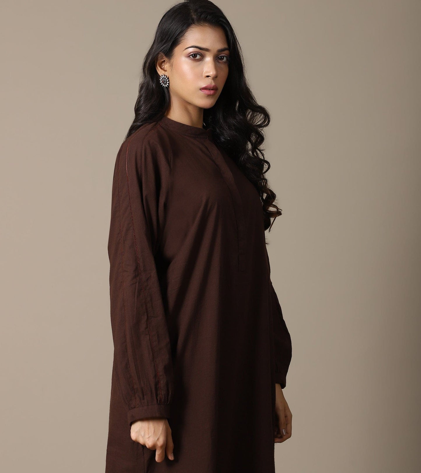 ORGANIC BROWN TUNIC AND STRIPE PANTS SET