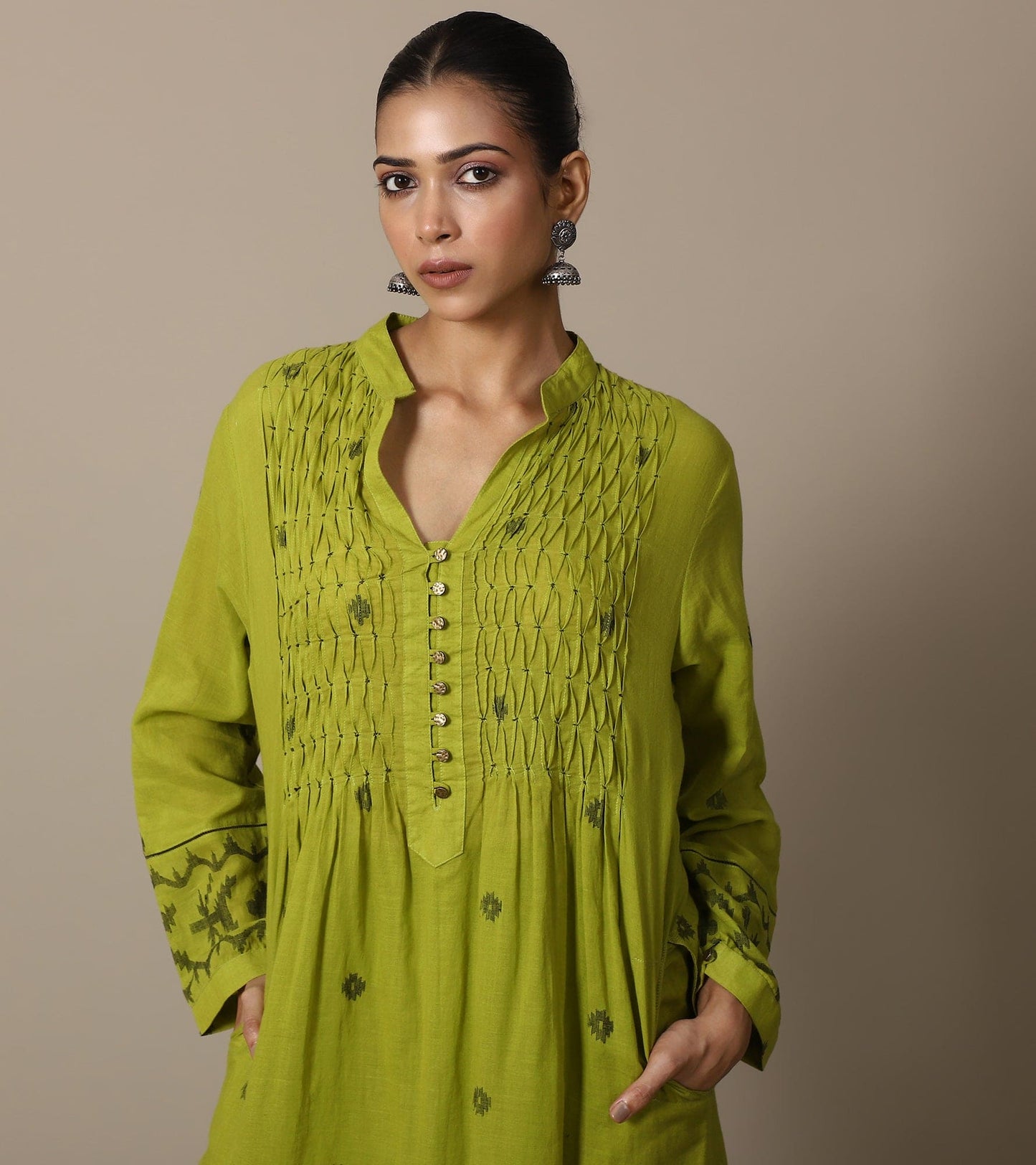 LIME JAMDANI TUNIC SET