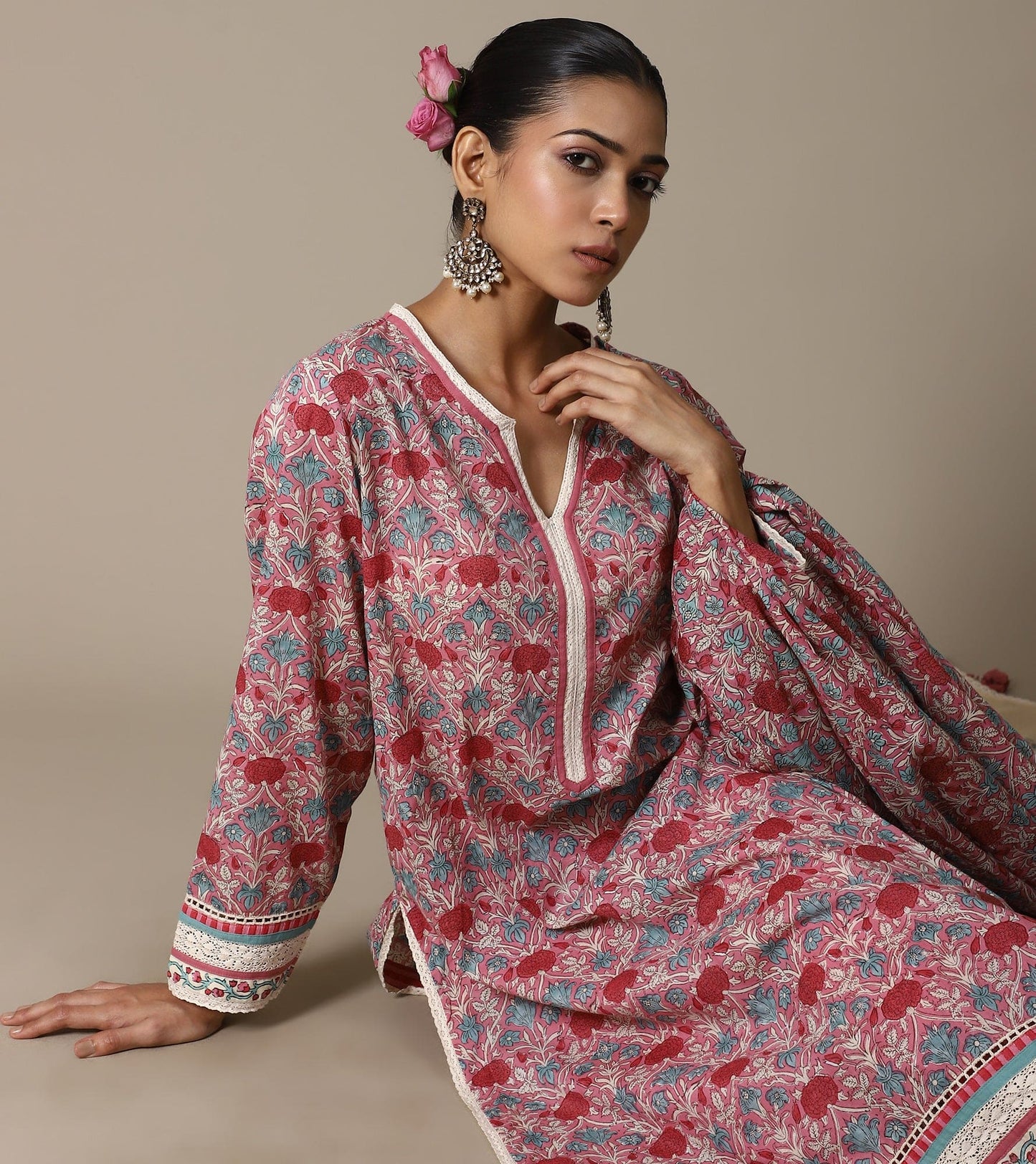 BLOCK BLUSH MARIGOLD KURTA & KALIDAR BOTTOM