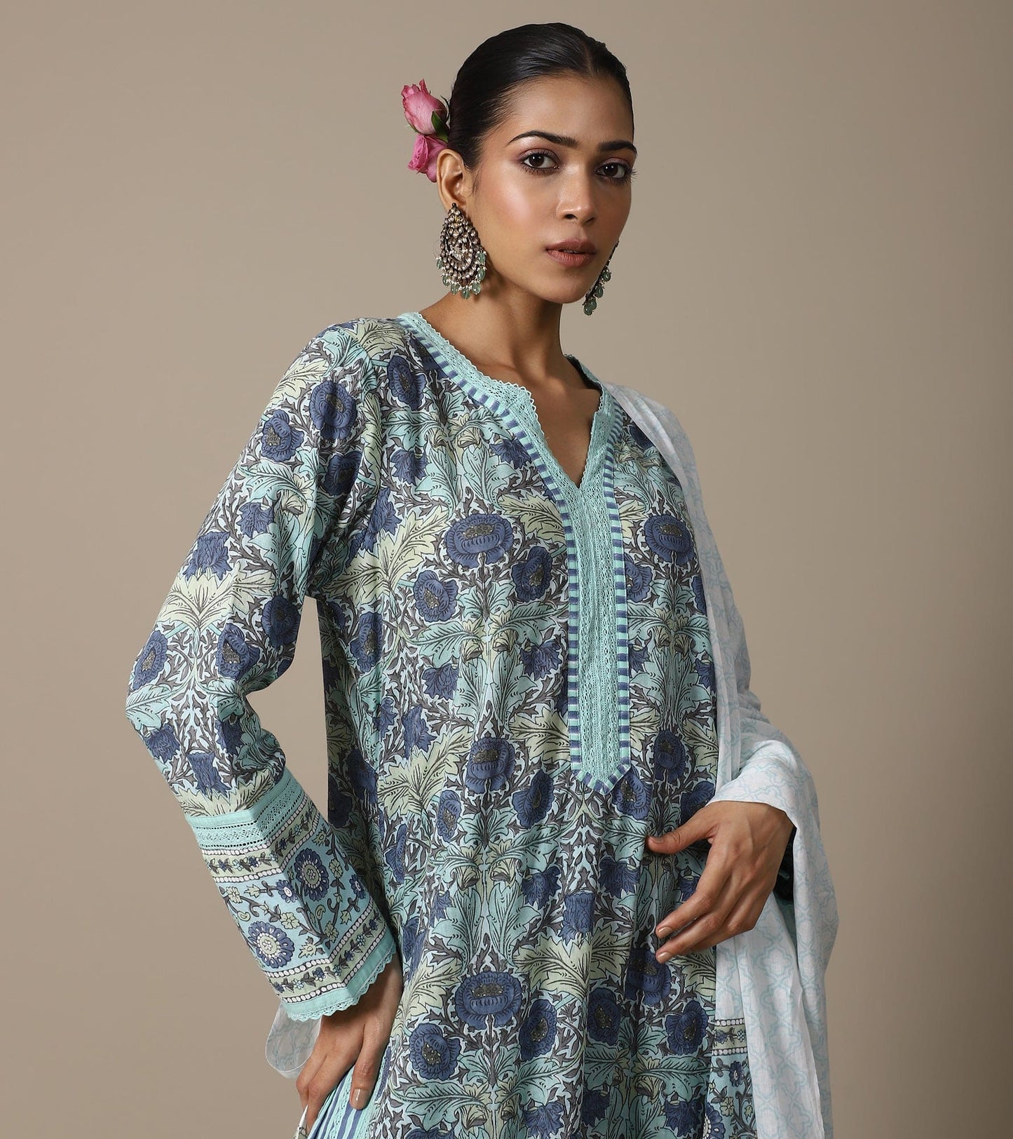 BLOCK AQUA POPPY KURTA SET