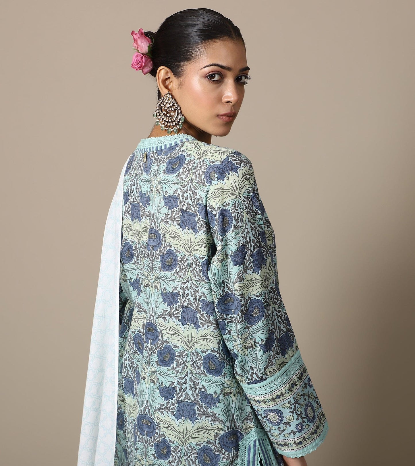 BLOCK AQUA POPPY KURTA SET