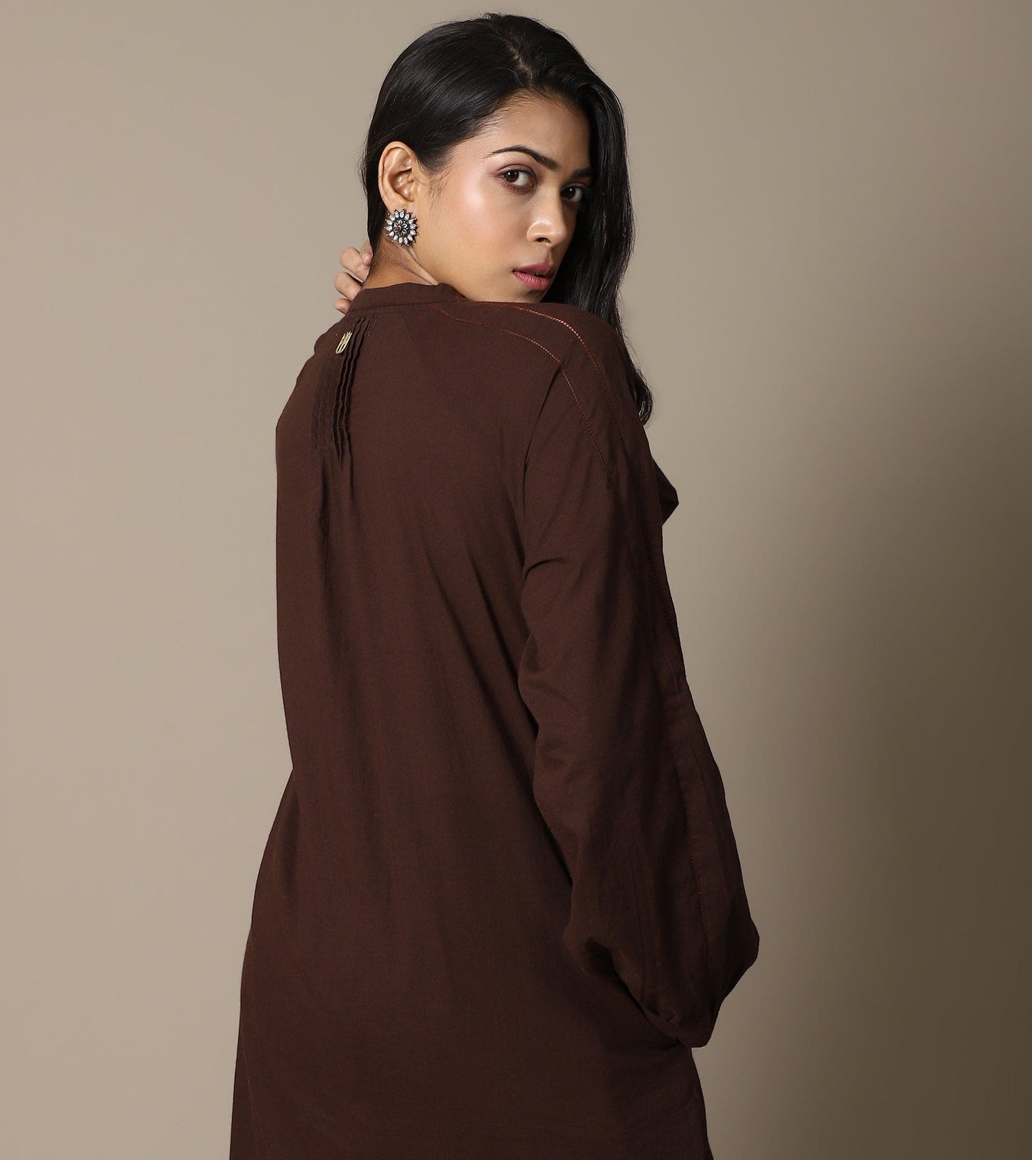 ORGANIC BROWN TUNIC AND STRIPE PANTS SET