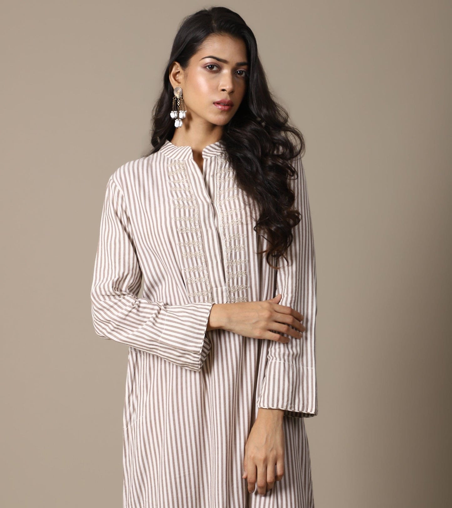 ORGANIC BEIGE STRIPE KAFTAN