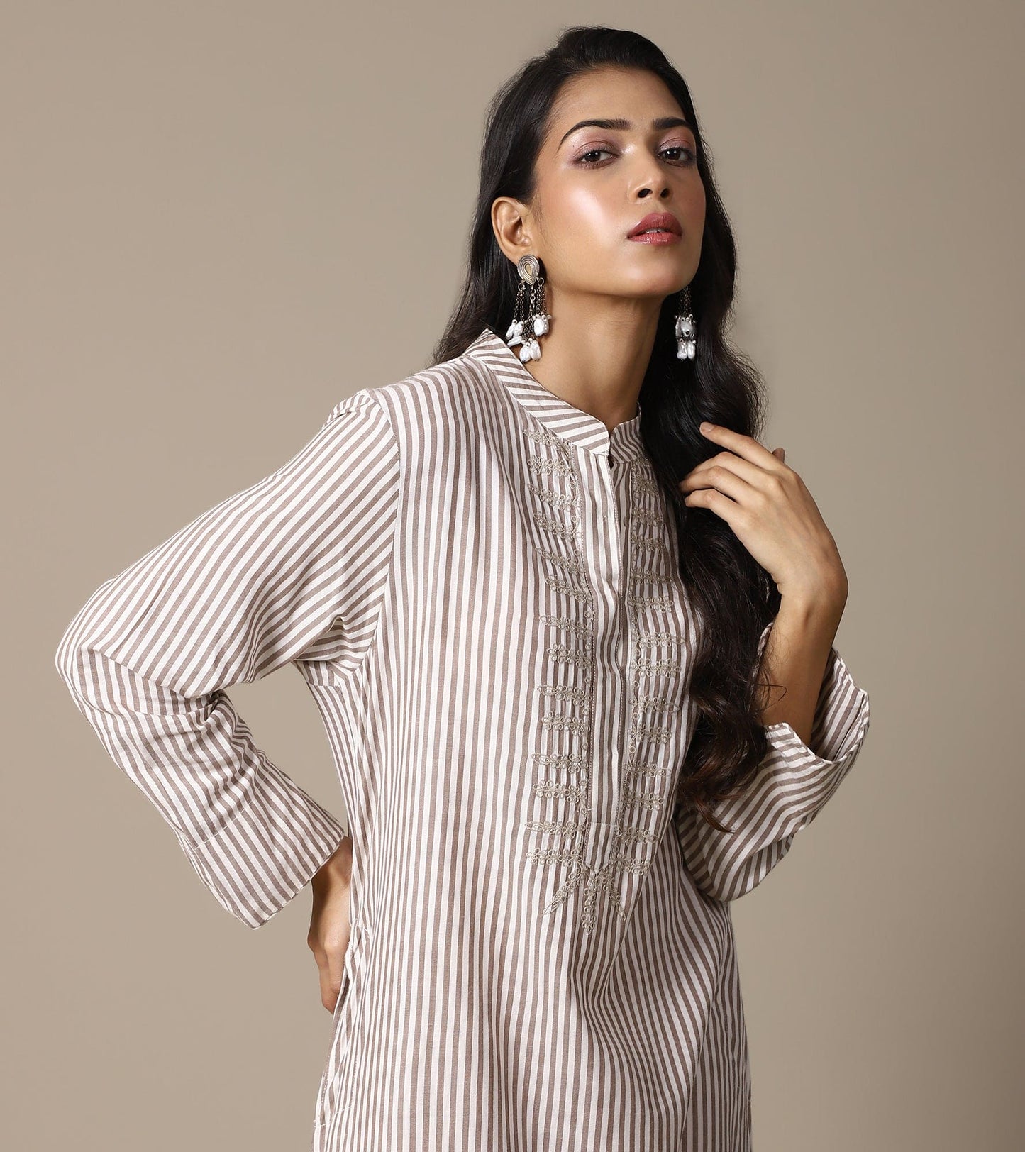 ORGANIC BEIGE STRIPE KAFTAN