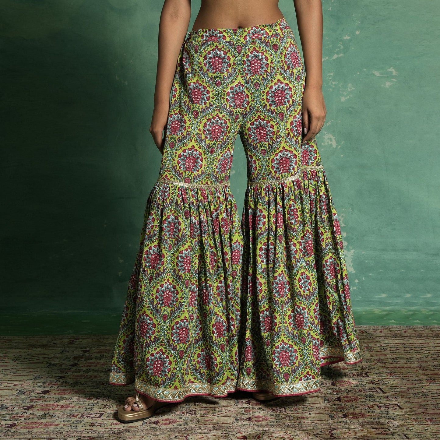 ORGANIC COTTON LIME PHOOL JAAL SHARARA (SET of 3)