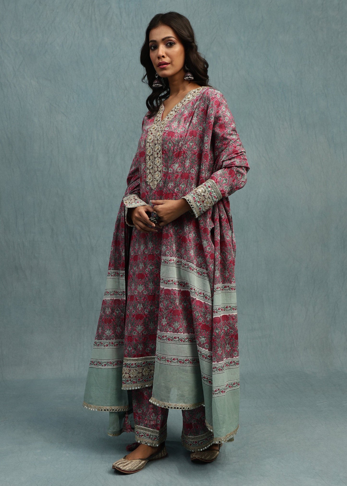 PINK MARIGOLD JAAL ORGANIC COTTON HAND BLOCK PRINTED KURTA