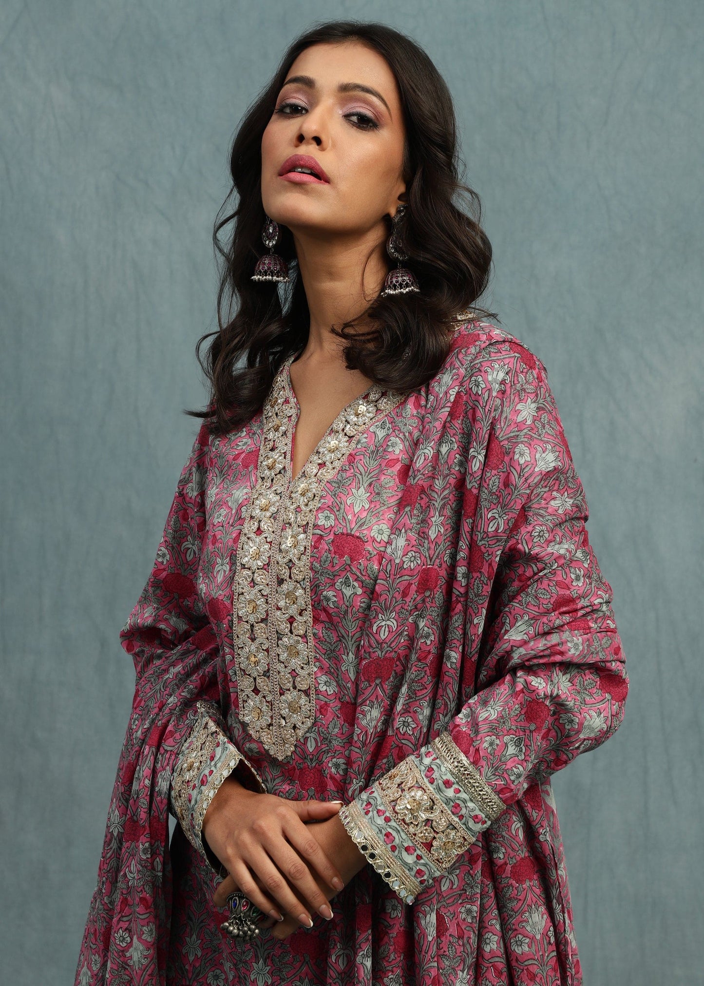 PINK MARIGOLD JAAL ORGANIC COTTON HAND BLOCK PRINTED KURTA
