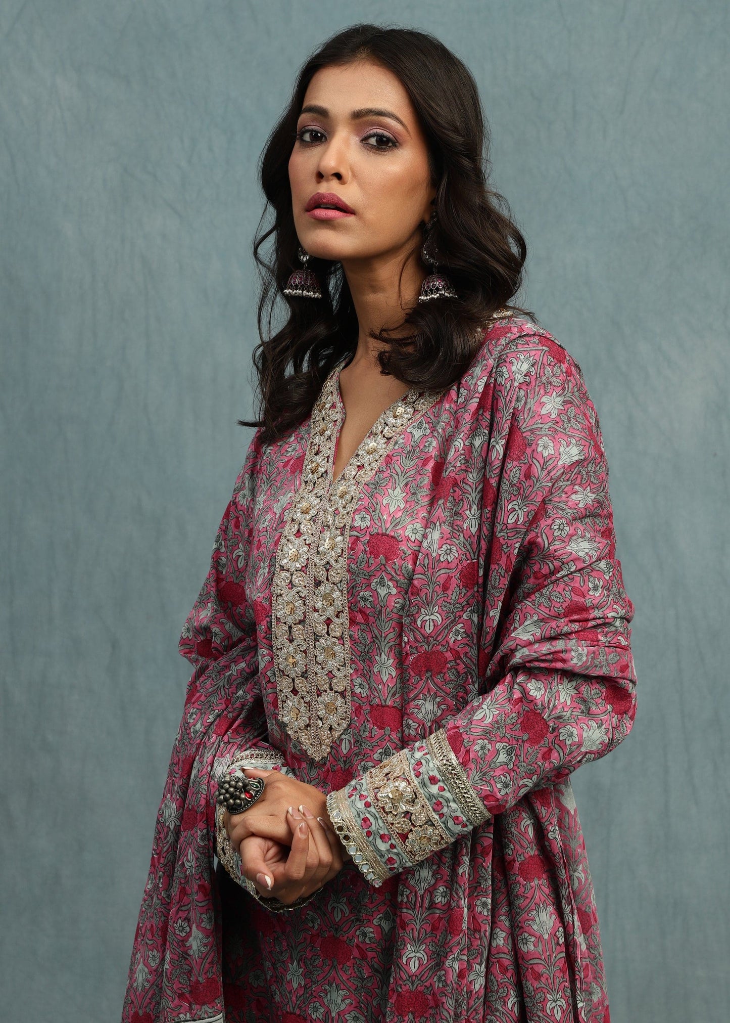 PINK MARIGOLD JAAL ORGANIC COTTON HAND BLOCK PRINTED KURTA