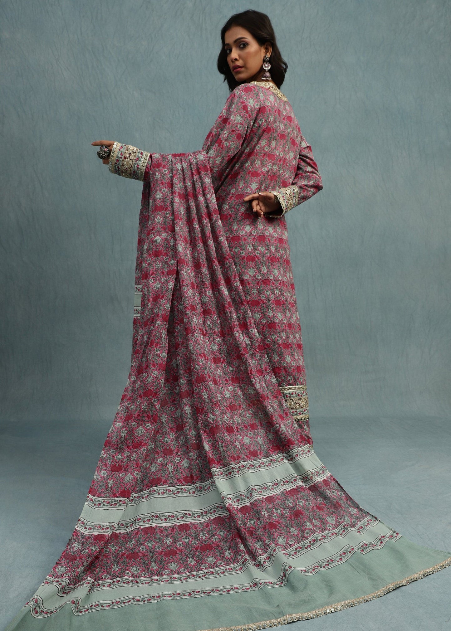 PINK MARIGOLD JAAL ORGANIC COTTON HAND BLOCK PRINTED KURTA