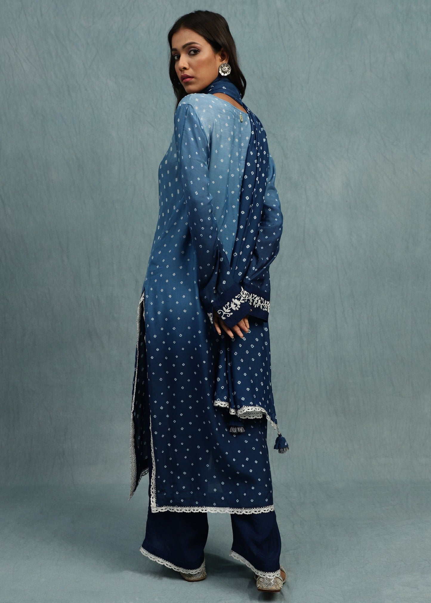 INDIGO BANDHINI COTTON SILK HAND DYED KURTA SET- (3 PCS SET)