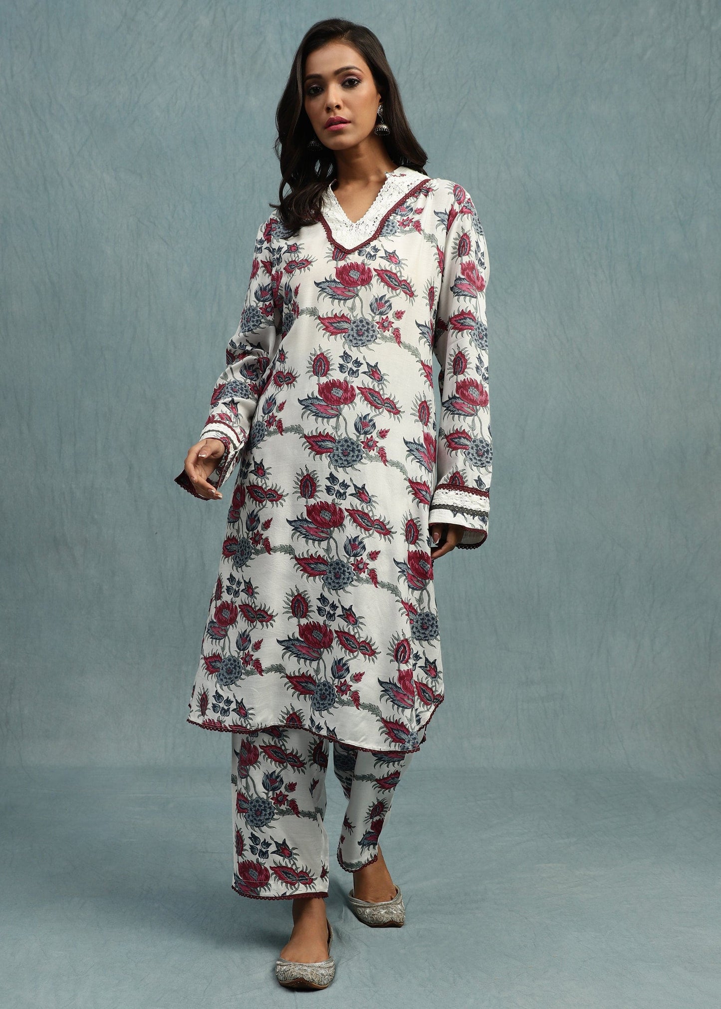 FLORAL CHINTZ COTTON SILK HAND BLOCK PRINTED TUNIC SET