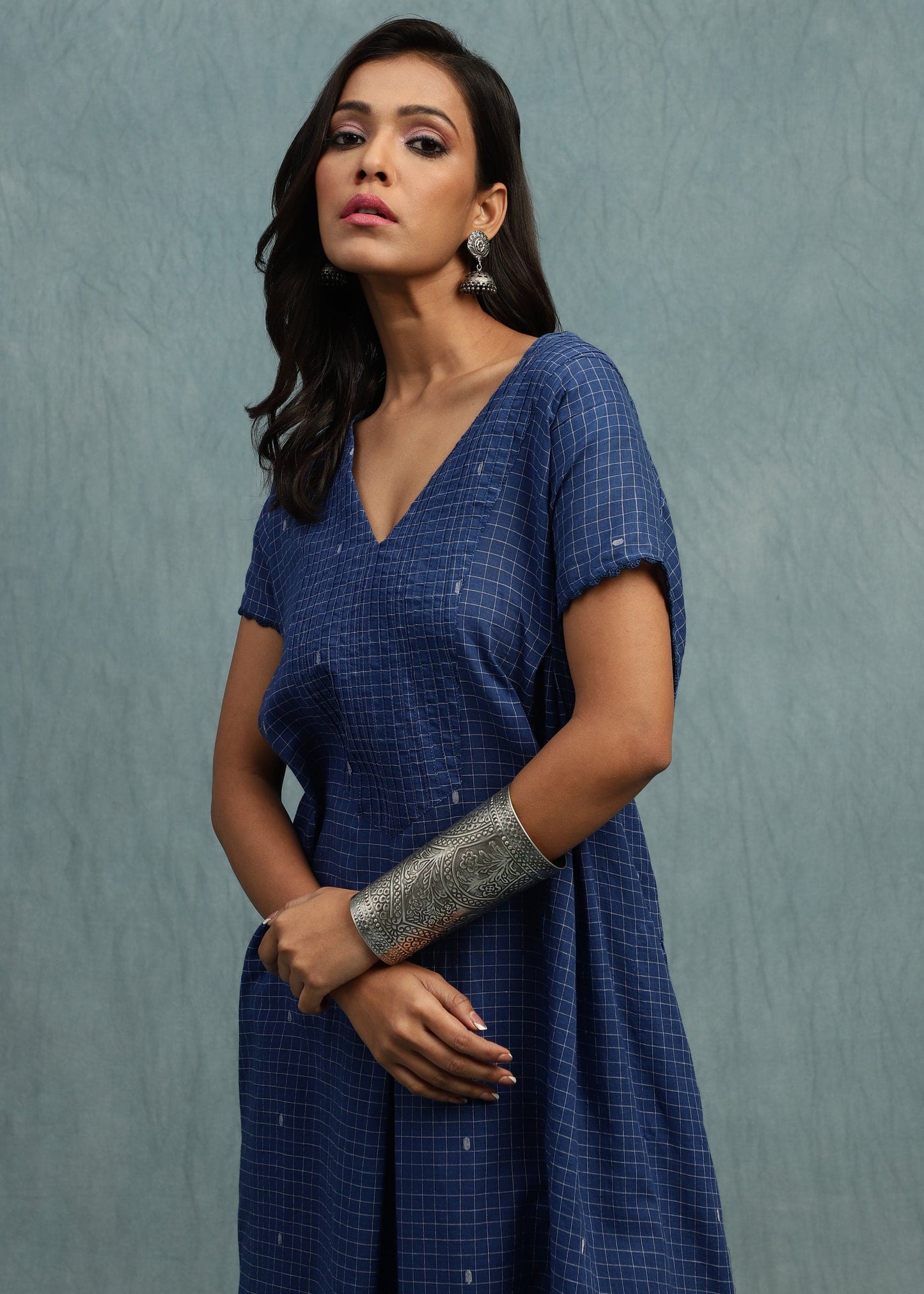 INDIGO CHECK JAMDANI ORGANIC COTTON HAND WOVEN TUNIC SET