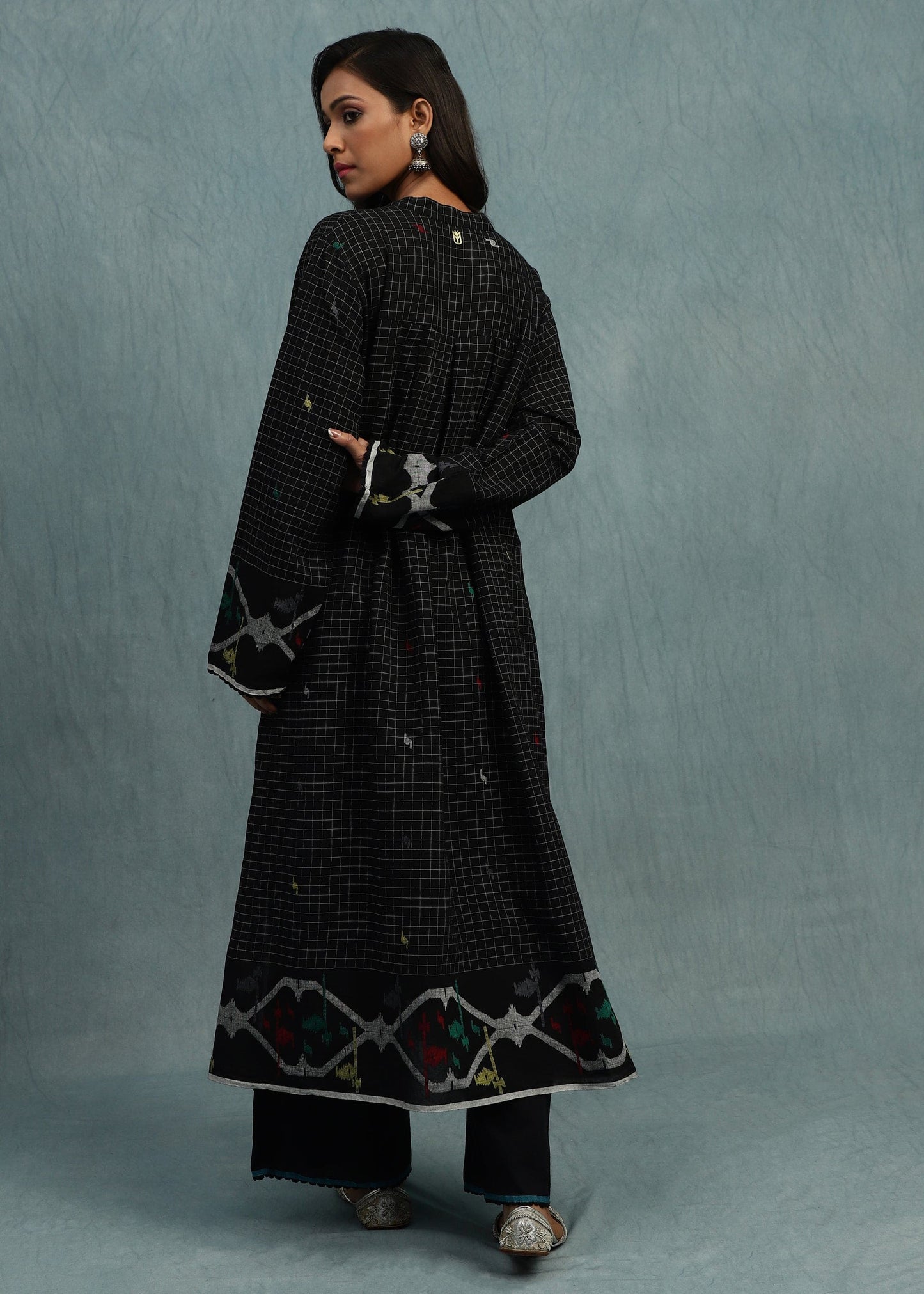 BLACK CHECK JAMDANI JAALI BORDER ORGANIC COTTON HAND WOVEN TUNIC SET