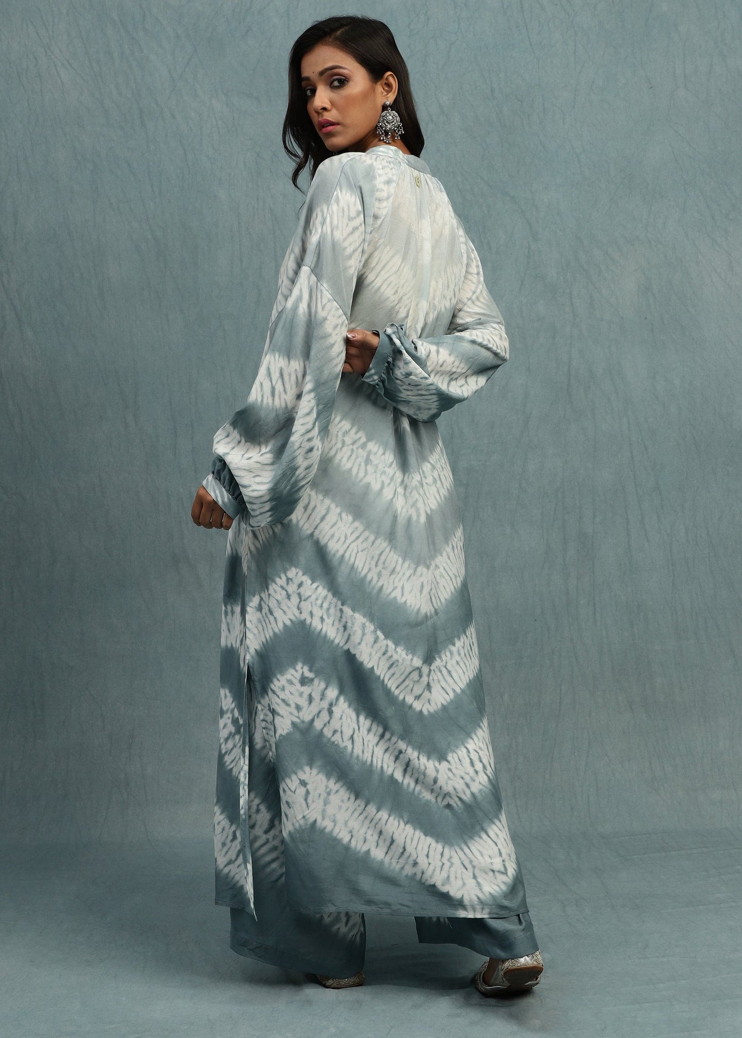 SHIBORI LIGHT INDIGO COTTON SILK TUNIC SET