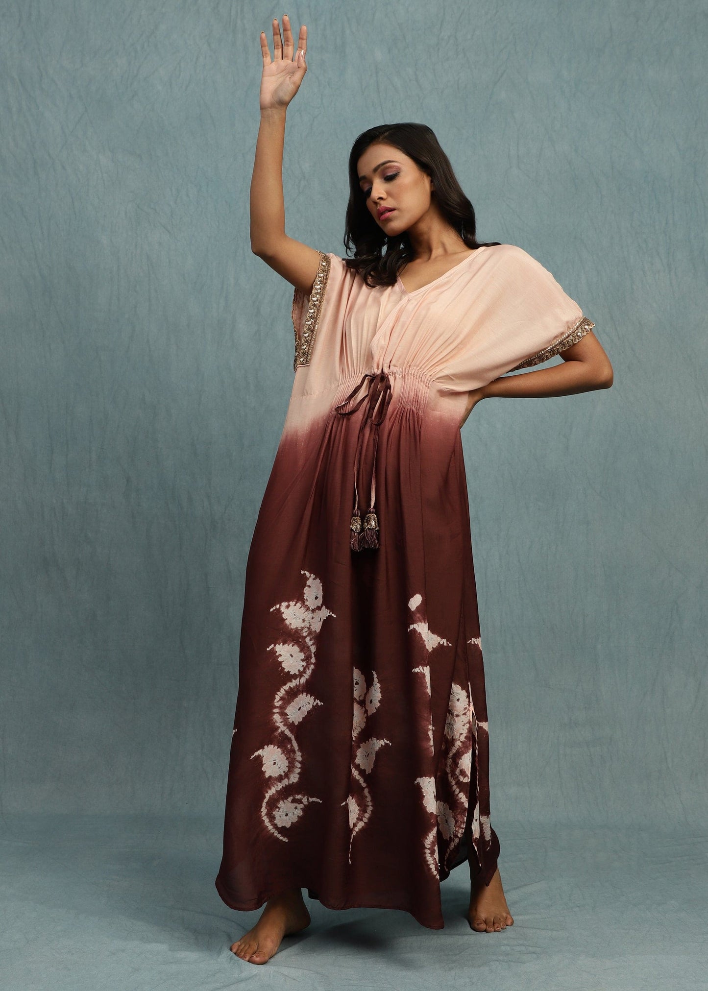 SHIBORI CHOCOLATE LEAF KAFTAN