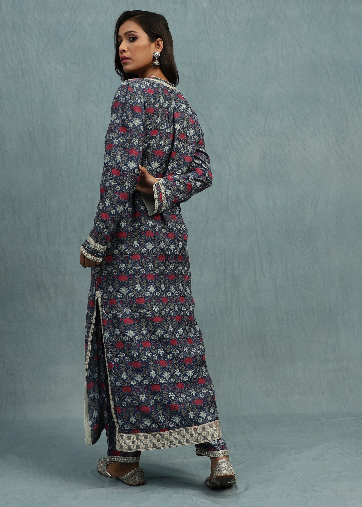 INDIGO MARIGOLD JAAL COTTON SILK HAND BLOCK PRINTED TUNIC SET