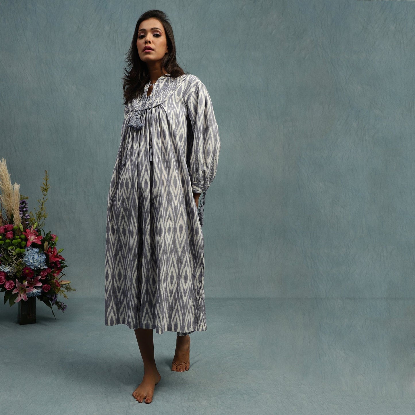 IKAT PINTUCK ORGANIC COTTON HANDWOVEN DRESS