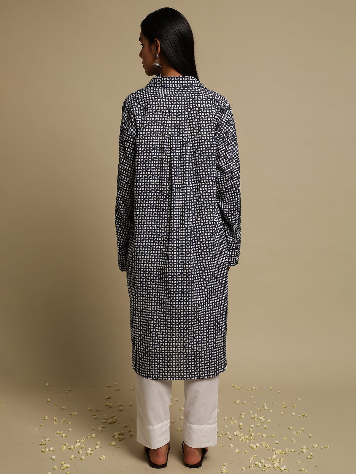 INDIGO POLKA ORGANIC COTTON HAND BLOCK PRINTED SHIRT DRESS