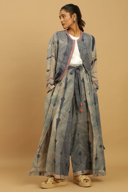 CORAL GREY INDIGO SHIBORI TUNIC JACKET SET