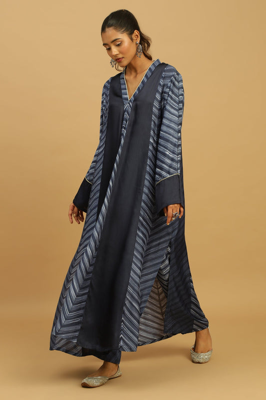 INDIGO COTTON SILK SHIBORI PANEL TUNIC SET
